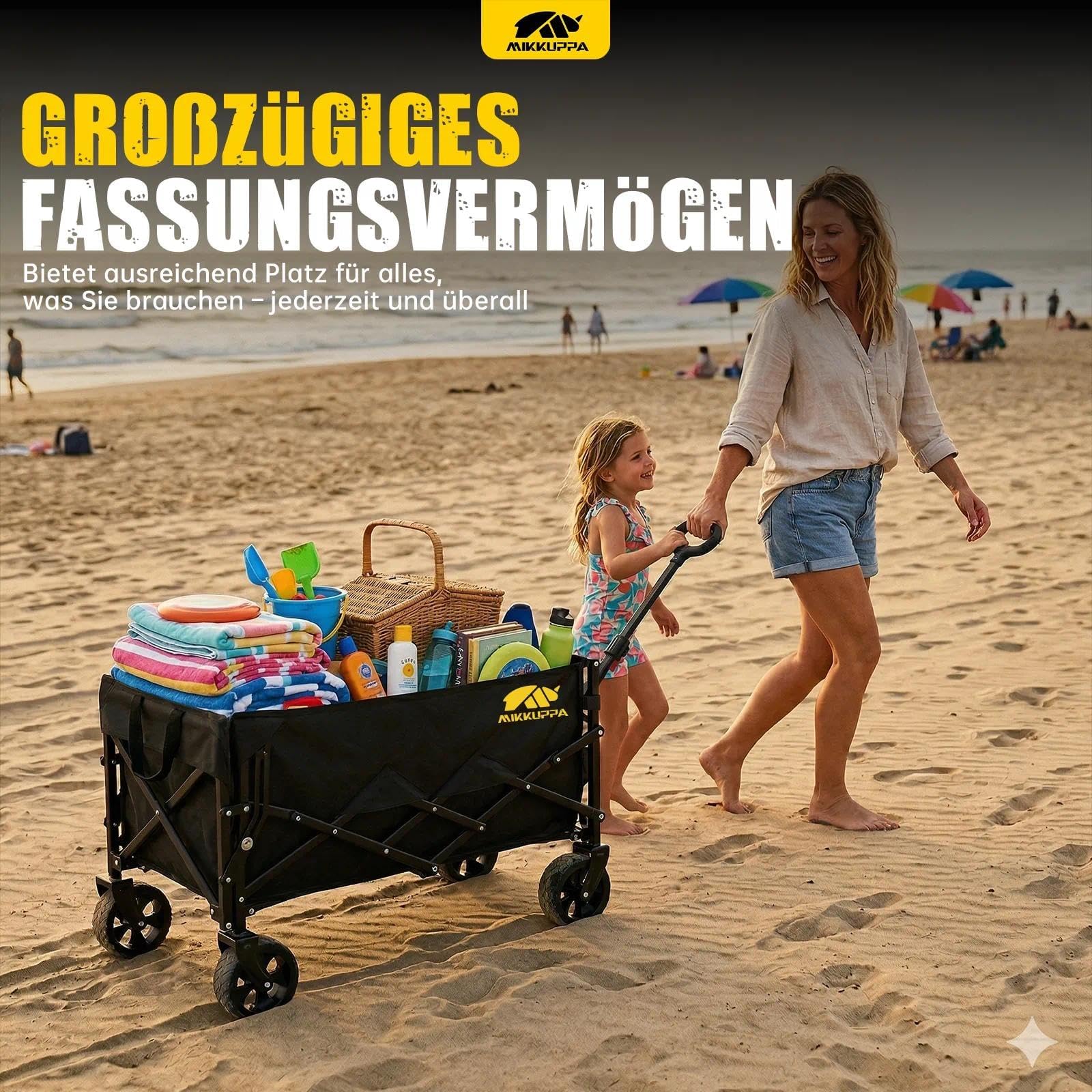 MIKKUPPA Faltbarer Bollerwagen 150L 170KG Tragkraft, Anthrazit Handwagen | Geländetauglicher Handwagen für Haustiere, Outdoor, Strand, Park, 3-fach Höhenverstellbar