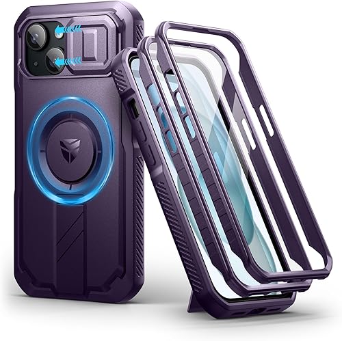 Vista 71 de Dexnor - Funda para iPhone 14 Pro Max con tapa deslizante para cámara, soporte ajustable y protector de pantalla integrado, carcasa magnética Negro