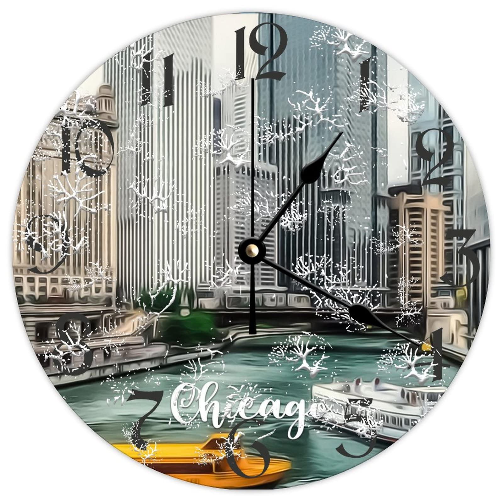 Horloge murale cadeau vintage Chicago en bois ronde silencieuse