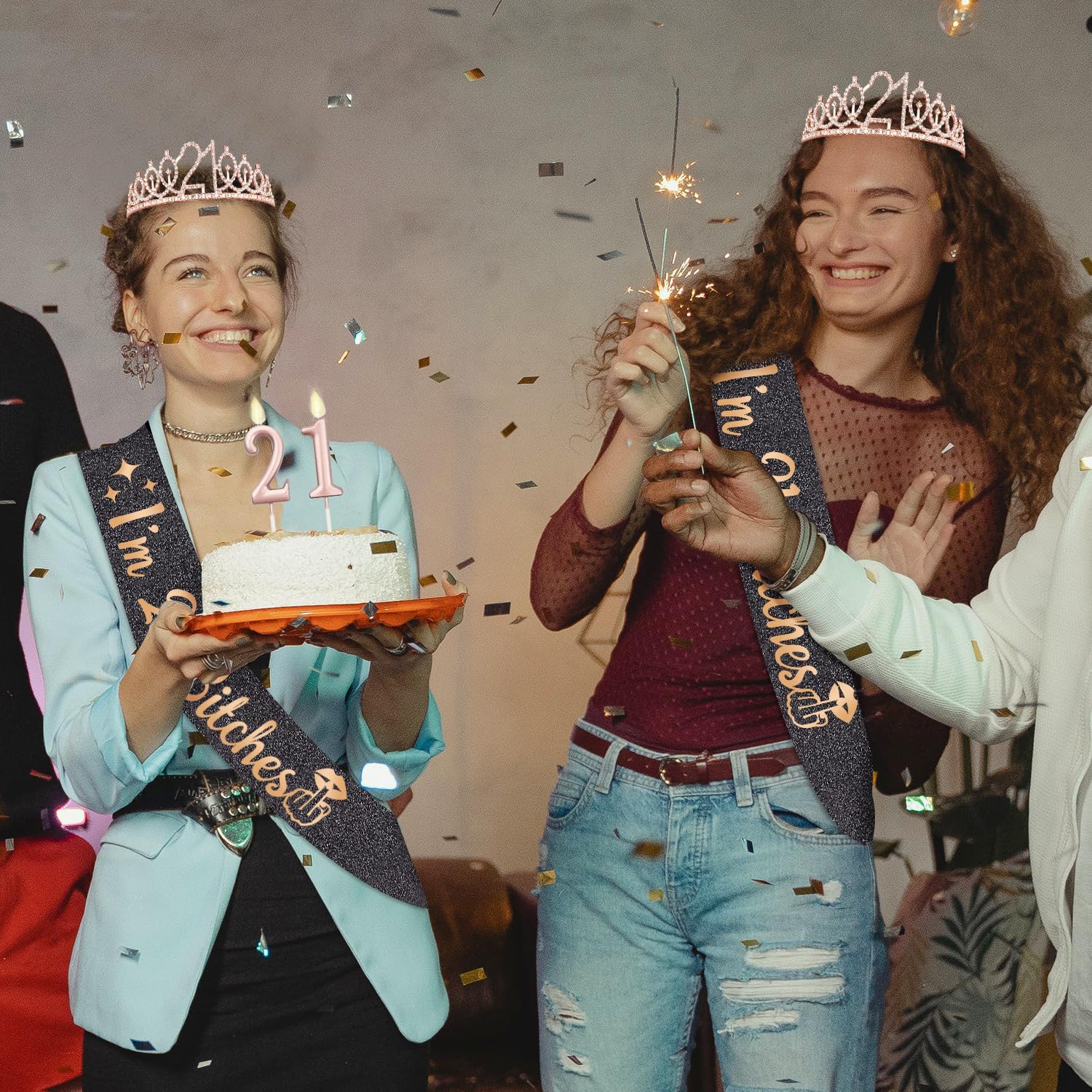 21st Birthday Decorations for Her with I'm 21 Bitches Sash and Tiara Rose Gold, 21 Candles Rose Gold, 21 Year Old Gifts for Her - Image 6