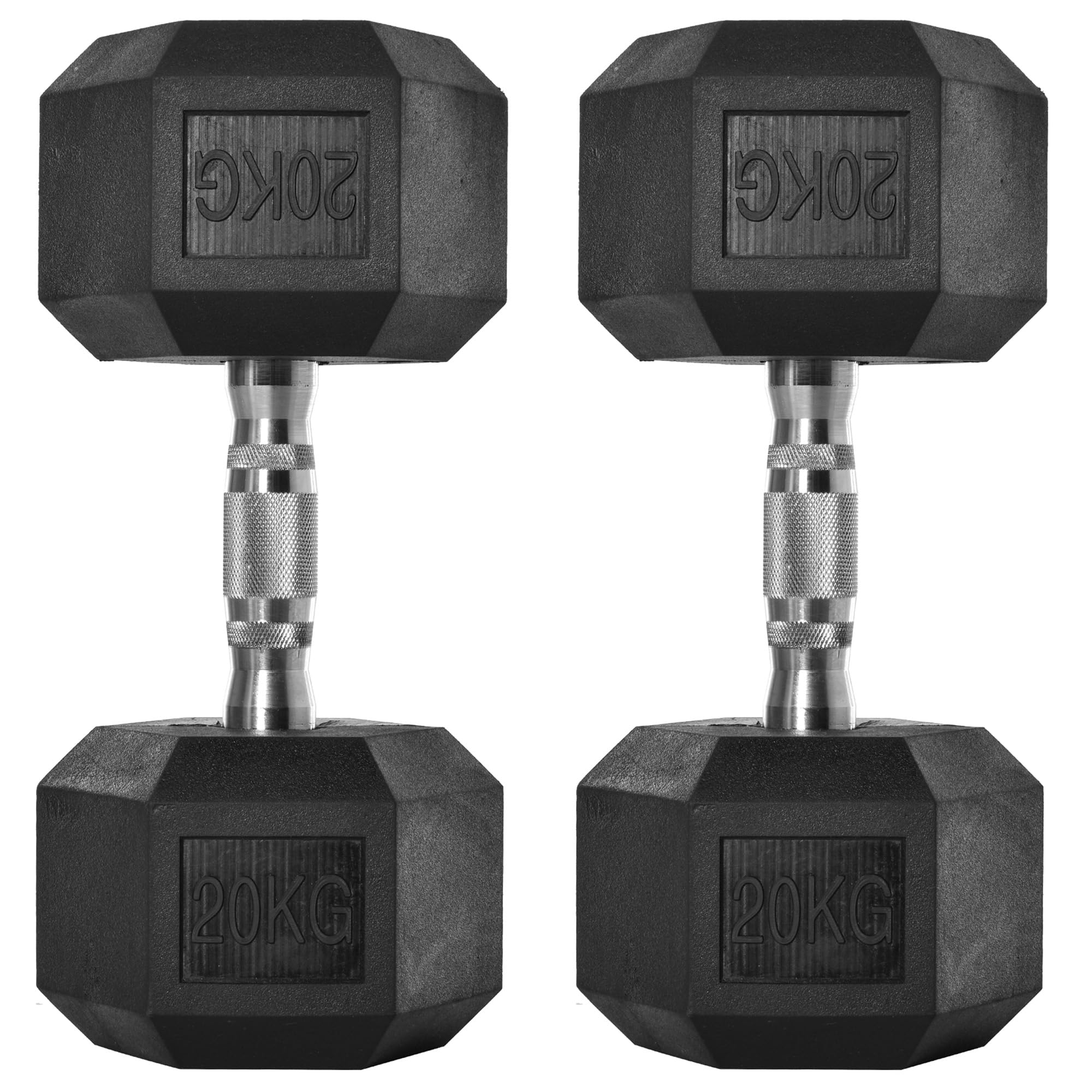 HOMCOM 2x20kg Rubber Hex Dumbbell Portable Hand Weights Home Gym