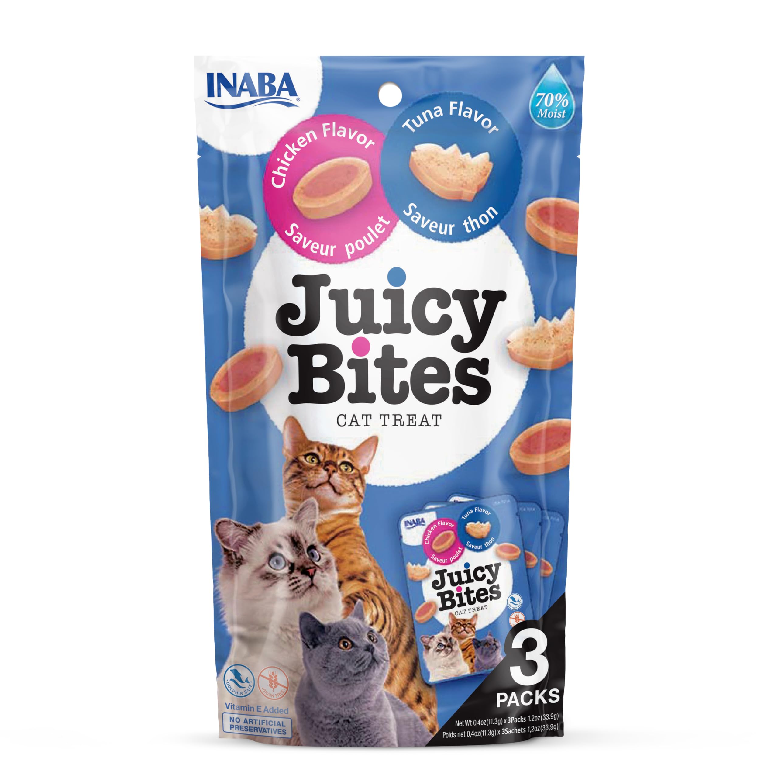 Juicy Bites by INABA Cat Treat - Chicken & Tuna Flavour 1-Pack (33g Total) / Soft & Moist Cat Treat, Delicious & Healthy Snack for Cats, Hand Feeding Nibbles, Bite Sized Snack, Natural, Grain Free — image 1