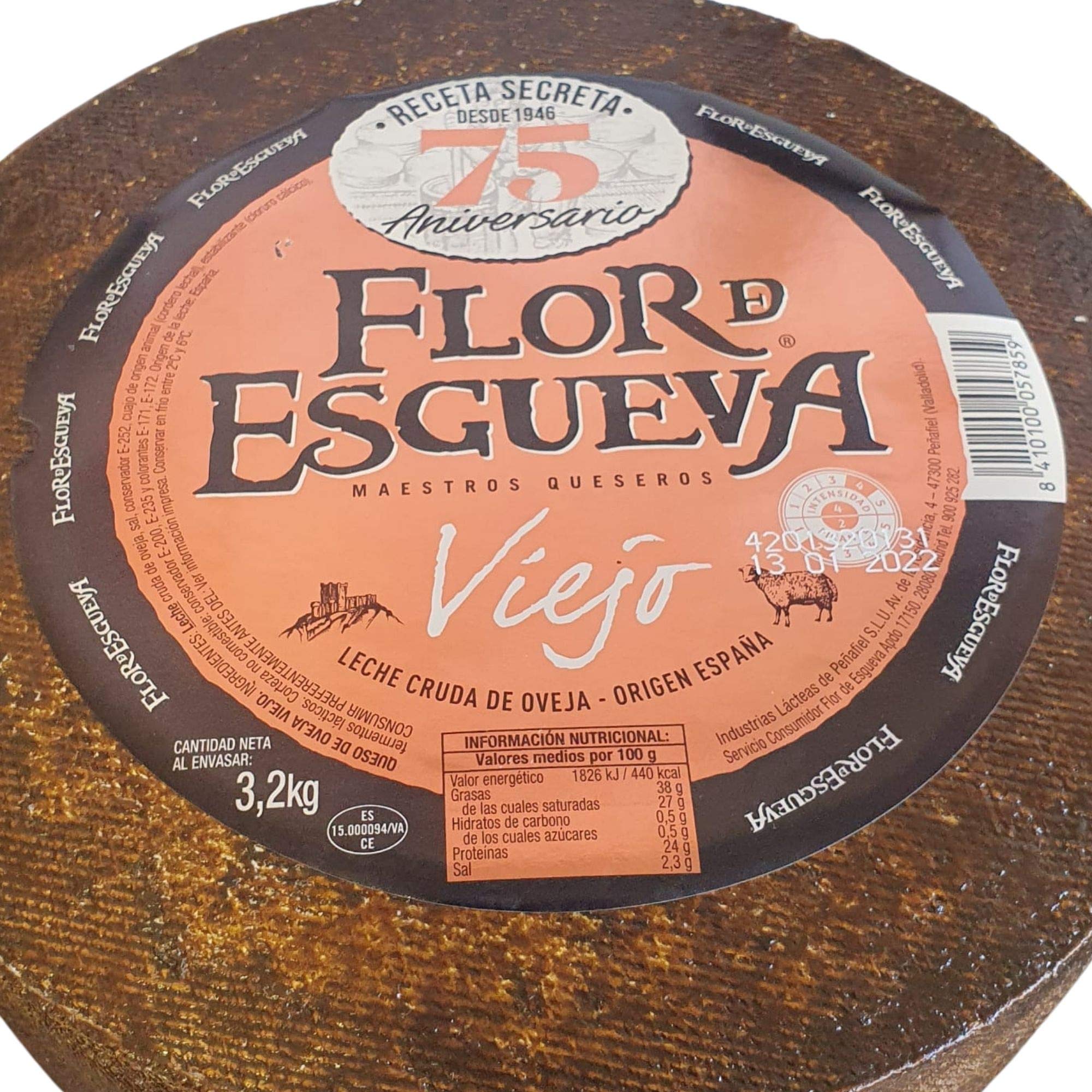 Queso Viejo Flor de Esgueva - Queso Curado Puro de Oveja - Elaborado con leche cruda madurado en corteza natural - Queso Curado con Membrillo TDW (Queso Completo con Membrillo)