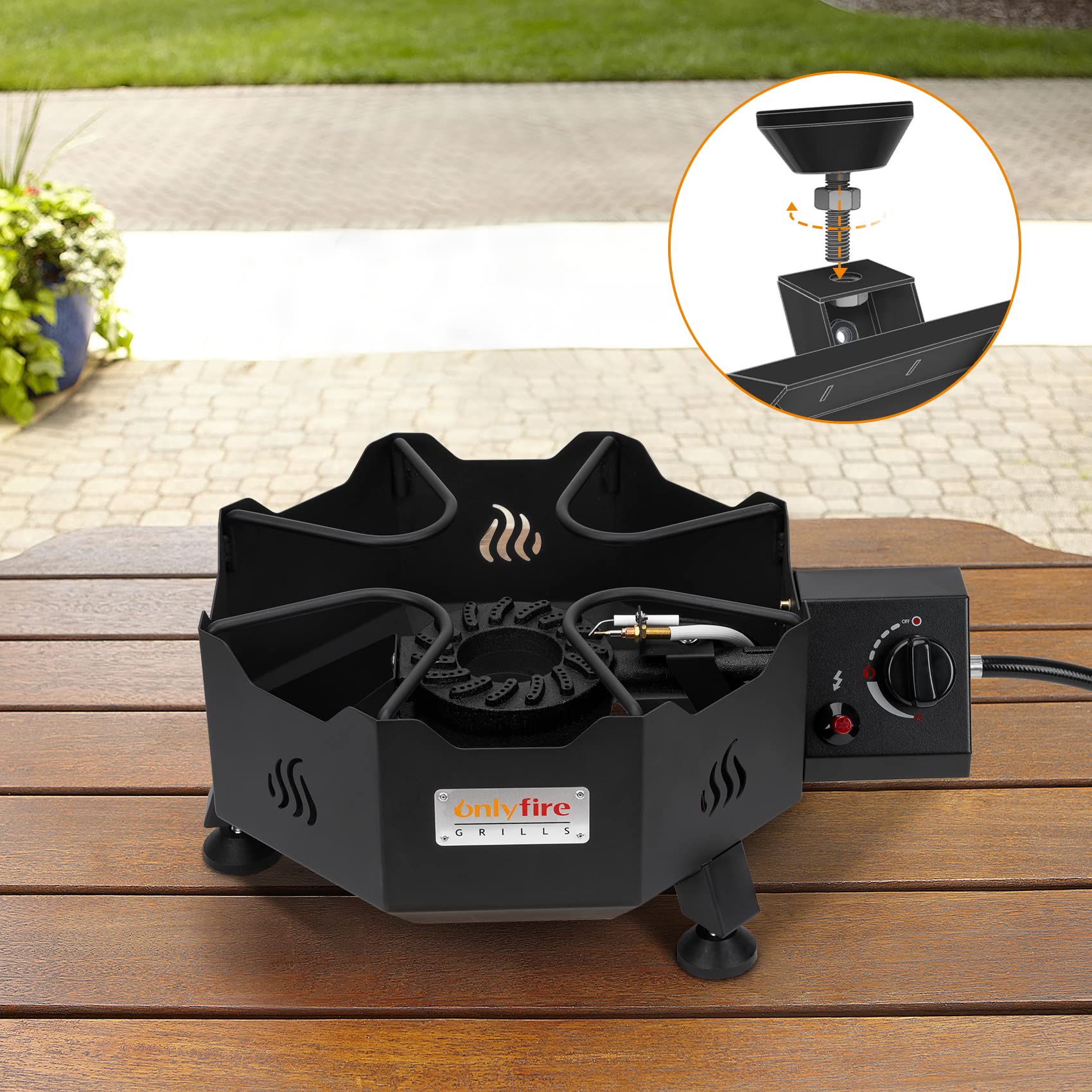 Onlyfire estufa de propano para exteriores, soporte portátil para quemador de wok con soportes para wok y patas extraíbles y ajustables para acampar al aire libre
