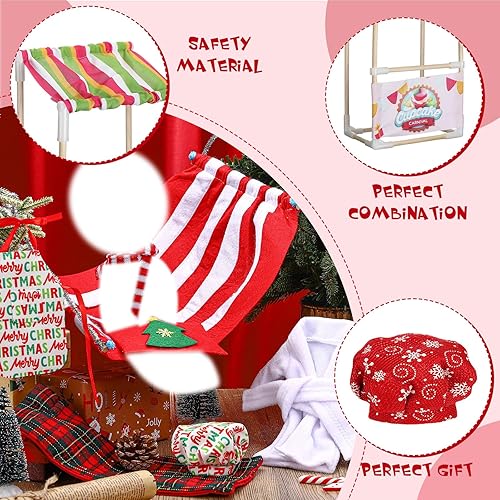 Miniatura 4 de Hicarer Juego de 9 accesorios de muñeca de Navidad con soporte de dona, saco de dormir, suéter, albornoz, delantal, sombrero de chef, bufanda,