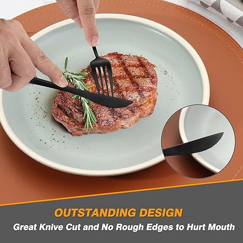 Miniatura 4 de Oliviola Juego de 5 utensilios de servir negro mate, juego de cubiertos de acero inoxidable que incluye cuchara, tenedor, cuchillo de mantequilla y