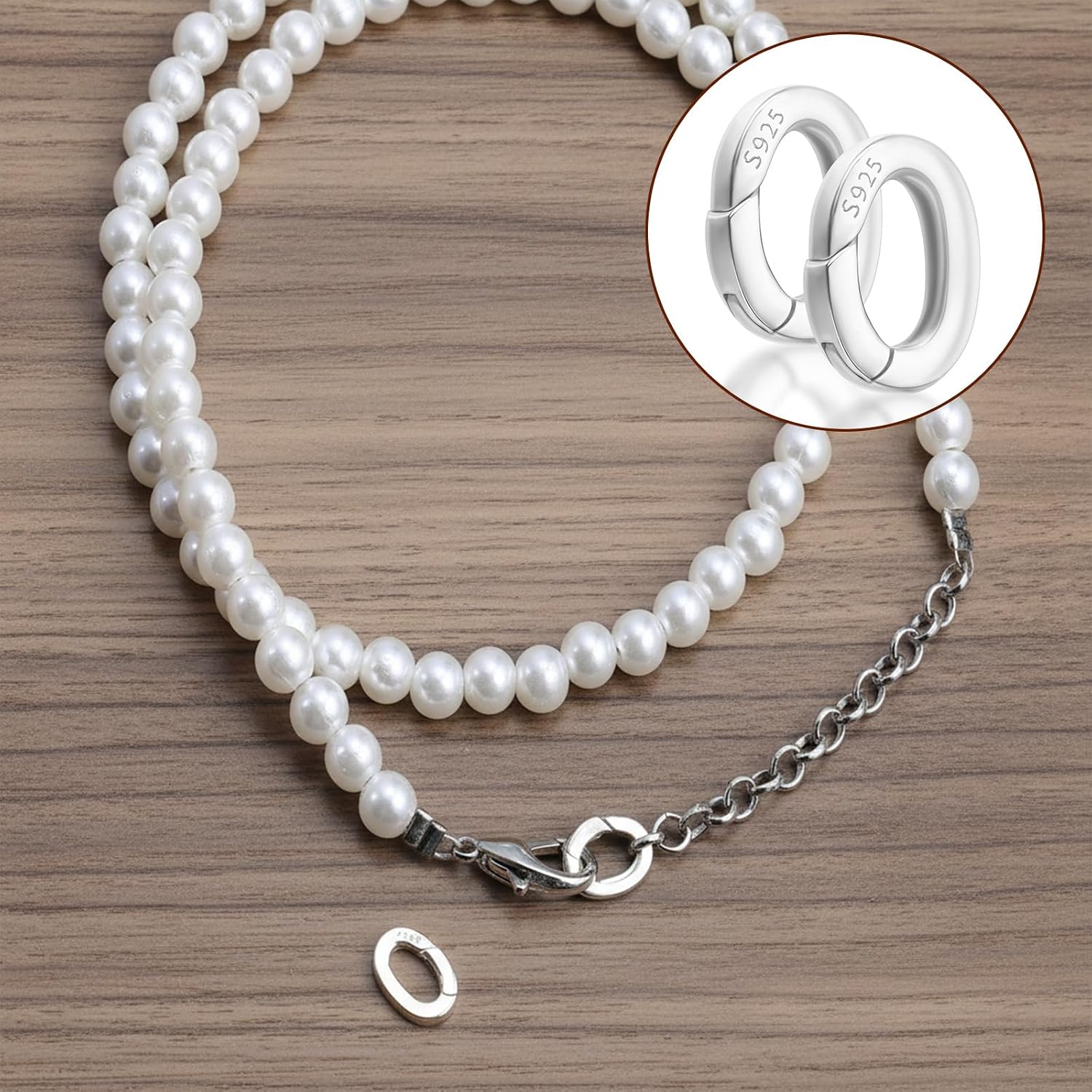 2Pcs 925 Sterling Silver Necklace Clasp, Oval Bracelet Clasps and Closures, Jewelry Carabiner Connector Clasp, Spring Bracelet Shortener Clip Bail Rings for Jewellery Making (7x10mm)