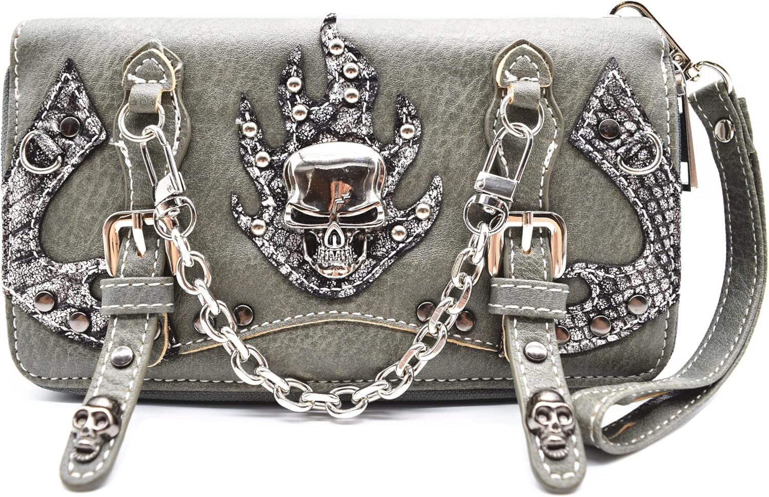 Punk Gothic Rock Metallic Skull Chain Purse Skeleton Leather Shoulder Bag Crossbody Bag Satchel Women Handbag Wallet Set - Image 4