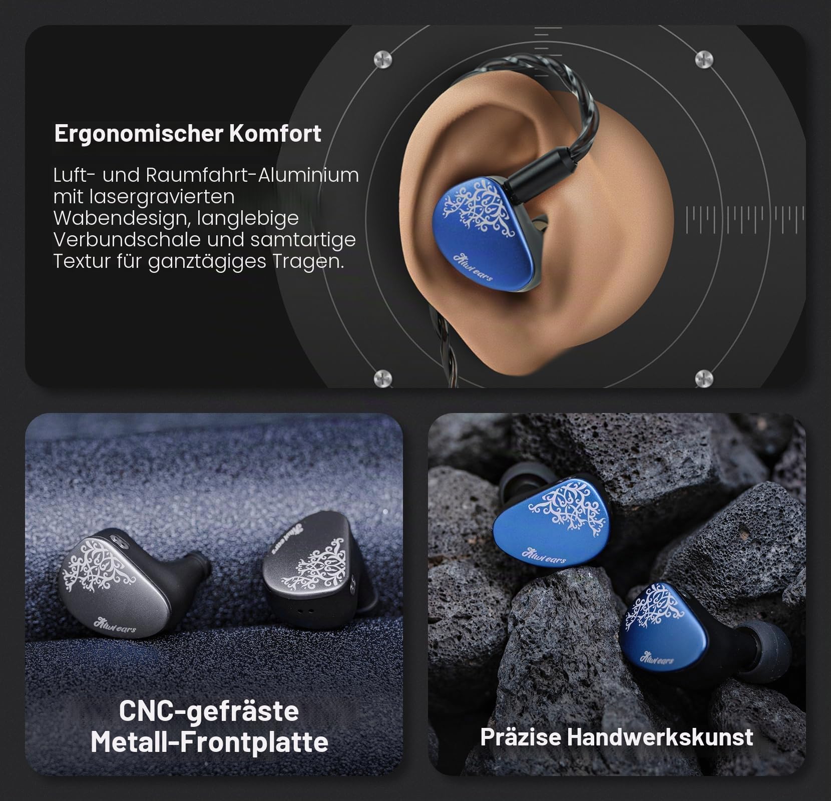 Kiwi Ears Cadenza II In-Ear-Monitor, 10 mm Titanium Dynamic Driver IEM Kopfhörer mit KARS 2.0 für präzise Klangbalance – CNC-Aluminium-Panel mit abnehmbarem 2-poligem Kabel für Musiker