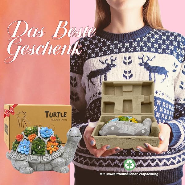 Yeomoo Solar Gartenfiguren Schildkröte Gartendeko für Draußen, mit Sukkulenten und 7 LED Leuchten Home Balkon Dekoration, Figur Kawaii Geschenke für Frauen/Mama Deko für Zimmer Terrasse - 2