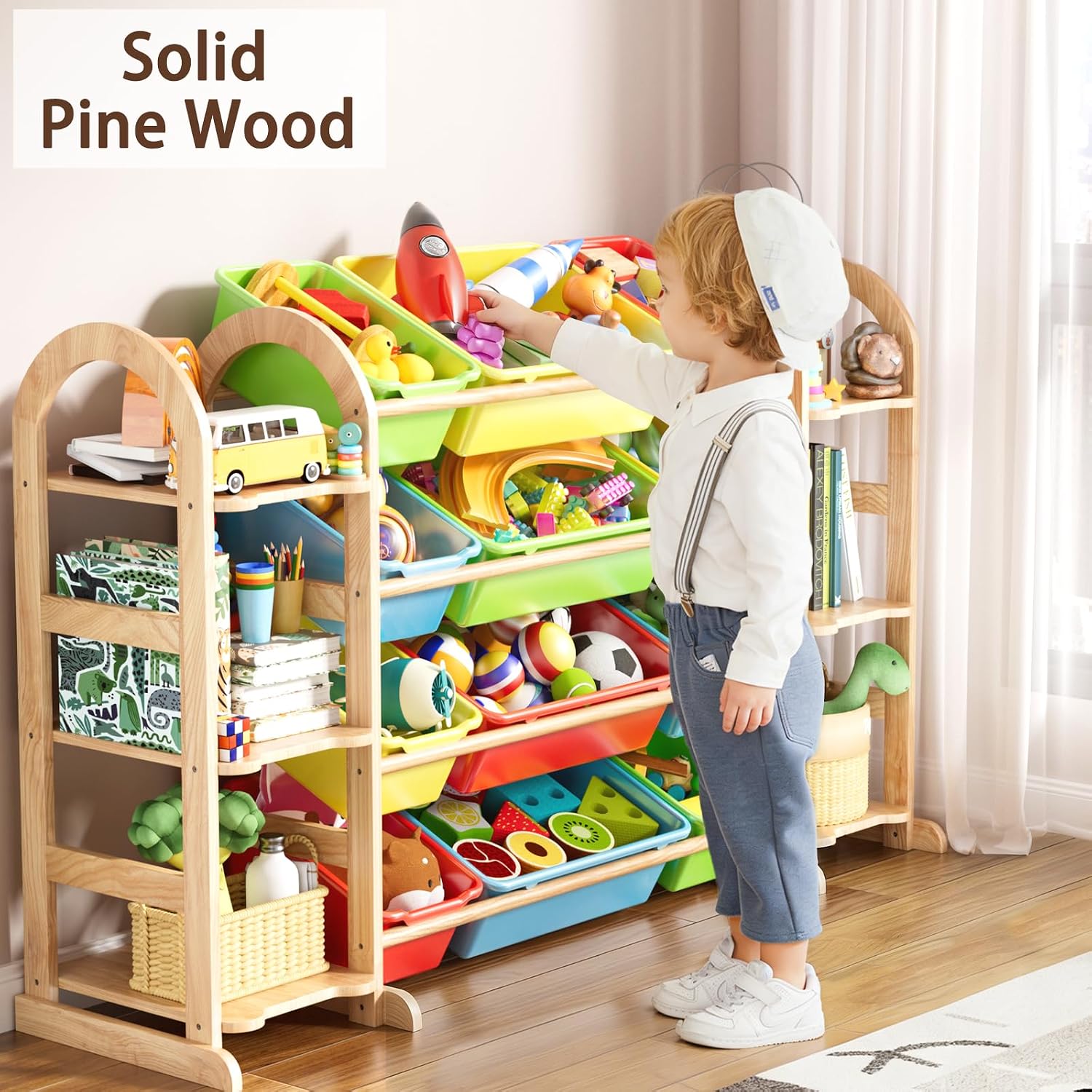Kids Toy Storage Organizer - Toy Organizers and Storage with 6 Shelves and 12 Bins,Kids Toy Organizer for Playroom, Bedroom, Nursery, 53 Inches Wide (Colourful)