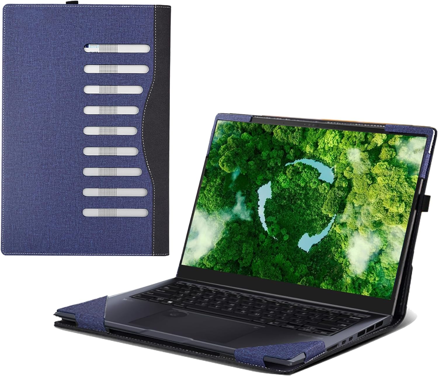 Laptop Case for ASUS Zenbook Pro 14 OLED(UX6404 UX6404VI UX6404VV) 14.5" All Inclusive Drop Case PU Leather Protective Bag Detachable Shell (Dark Blue)