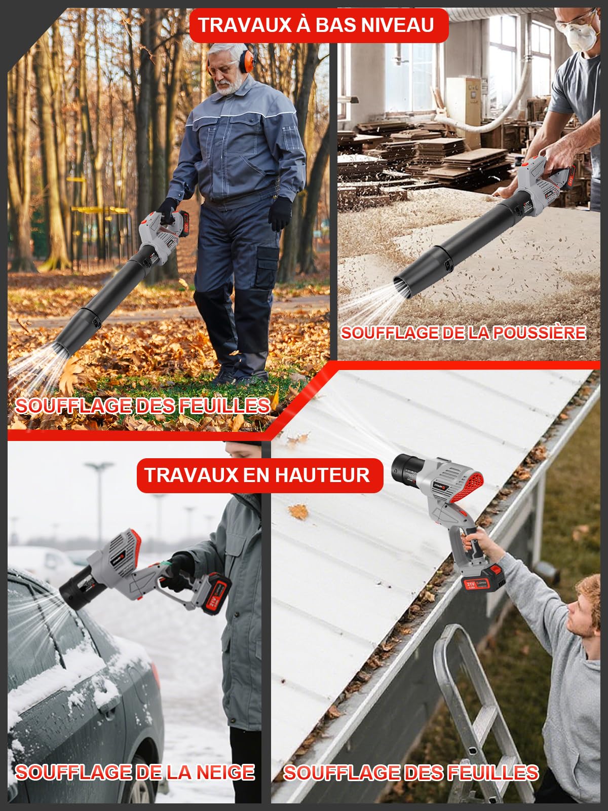 Souffleur à Feuilles sans Fil,Mode Turbo,1189m³/h,21V,souffleur à Feuilles 5 Vitesses avec 2 Batteries de 4.0 Ah et Chargeur,Rotation à 180 °,pour Le Nettoyage de la pelouse,du Garage,de la terrasse