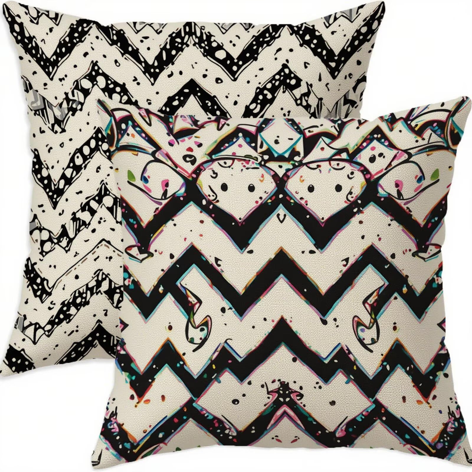 Housse coussin 70x70 cm imperméable lot de 2 avec fermeture éclair géométrique noir