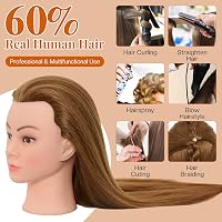 Neverland Beauty & Health 71 cm Fodrász Gyakorló Fej Állvánnyal, 60% Valódi Hajjal Arany Színű Baba Fej Fodrászképzéshez - golden 2