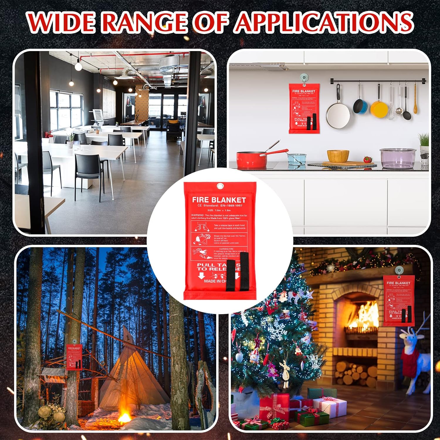 Macarrie 6 Pack 39” x 39” Fire Blanket Emergency for Home and Kitchen Safety Suppression Blanket Fiberglass Fireproof Survival for Fireplace Car Office Camping (Red)