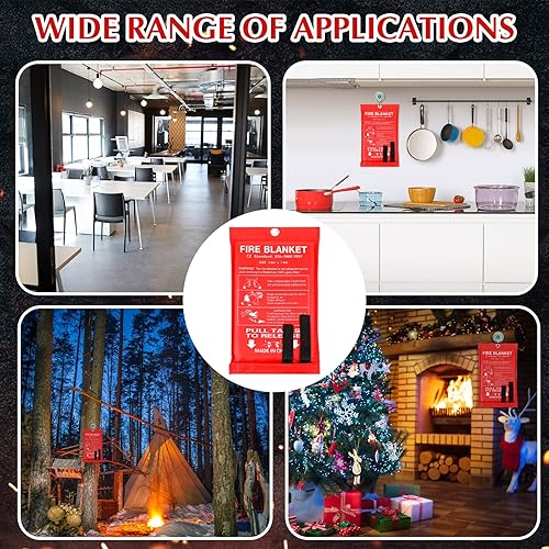Miniatura 7 de Macarrie Paquete de 6 mantas de emergencia contra incendios de 39 x 39 pulgadas para el hogar y la cocina, manta de supresión de seguridad de fibra