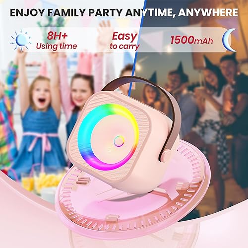 Miniatura 7 de Máquina de karaoke para niños y adultos, altavoz Bluetooth portátil con micrófono inalámbrico, juguetes de karaoke regalos para niñas de 4, 5, 6, 7,