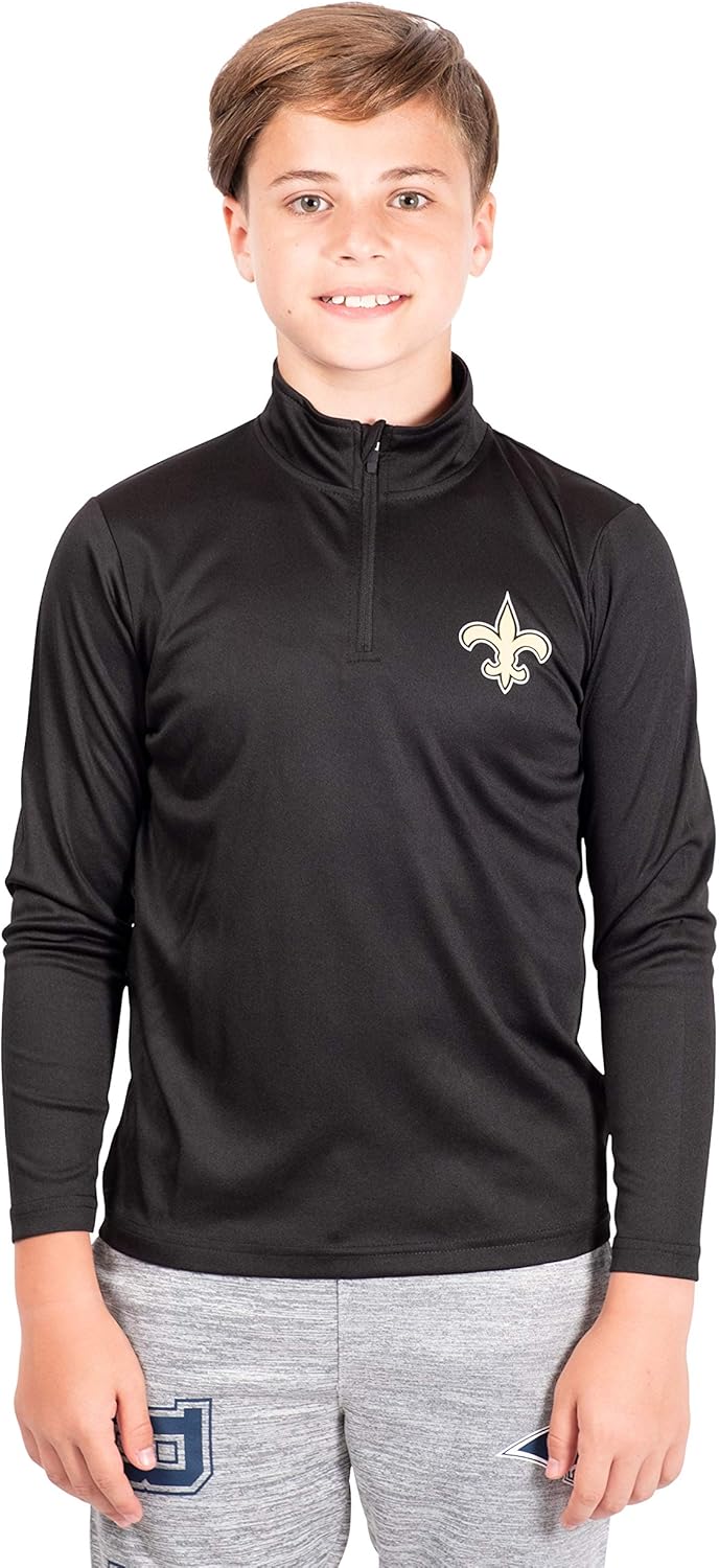 Ultra Game Youth NFL Official Super Soft Quarter Zip Long Sleeve T-Shirt