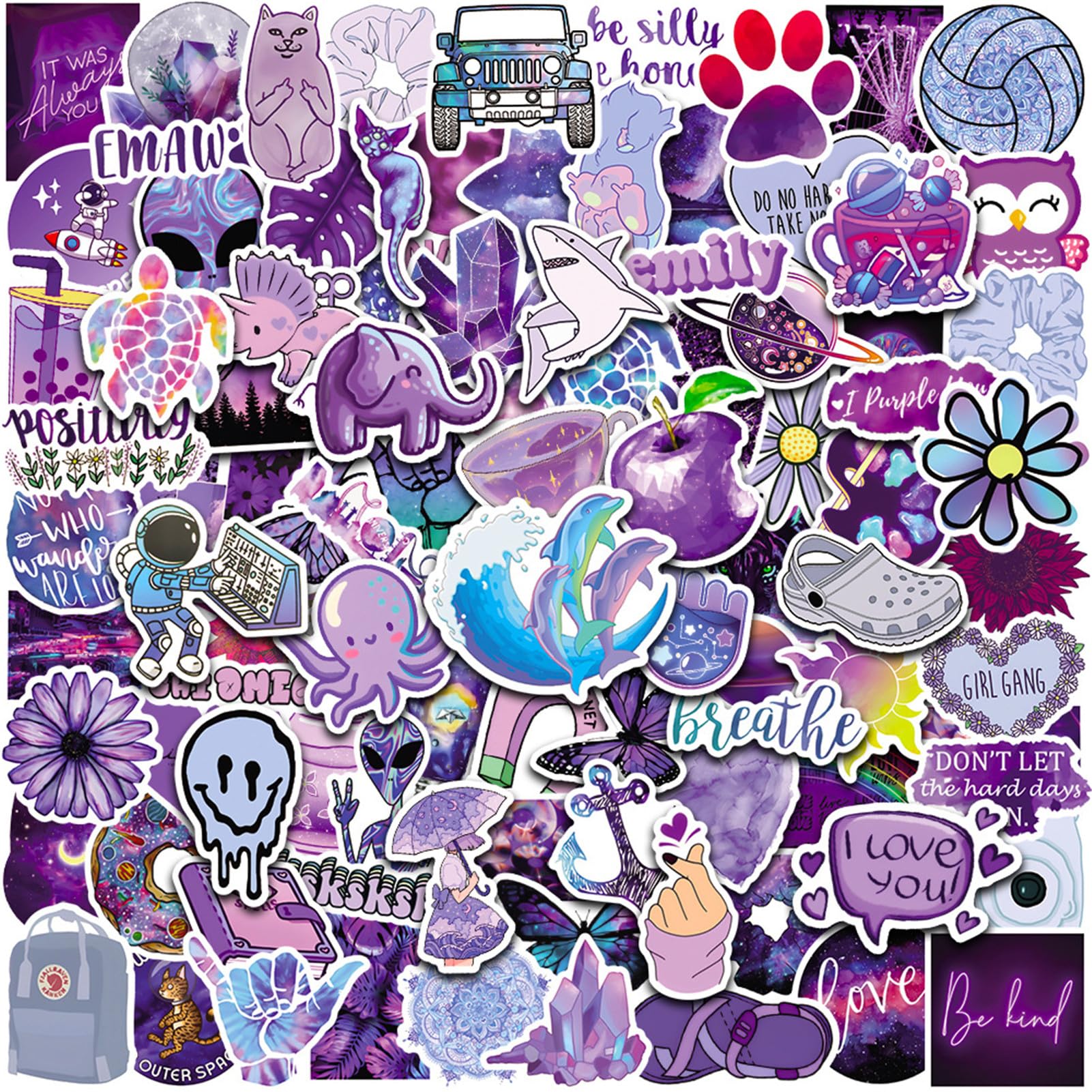 100 PCS Girl's Purple Aesthetic Stickers Pack for Teens Girls Boys