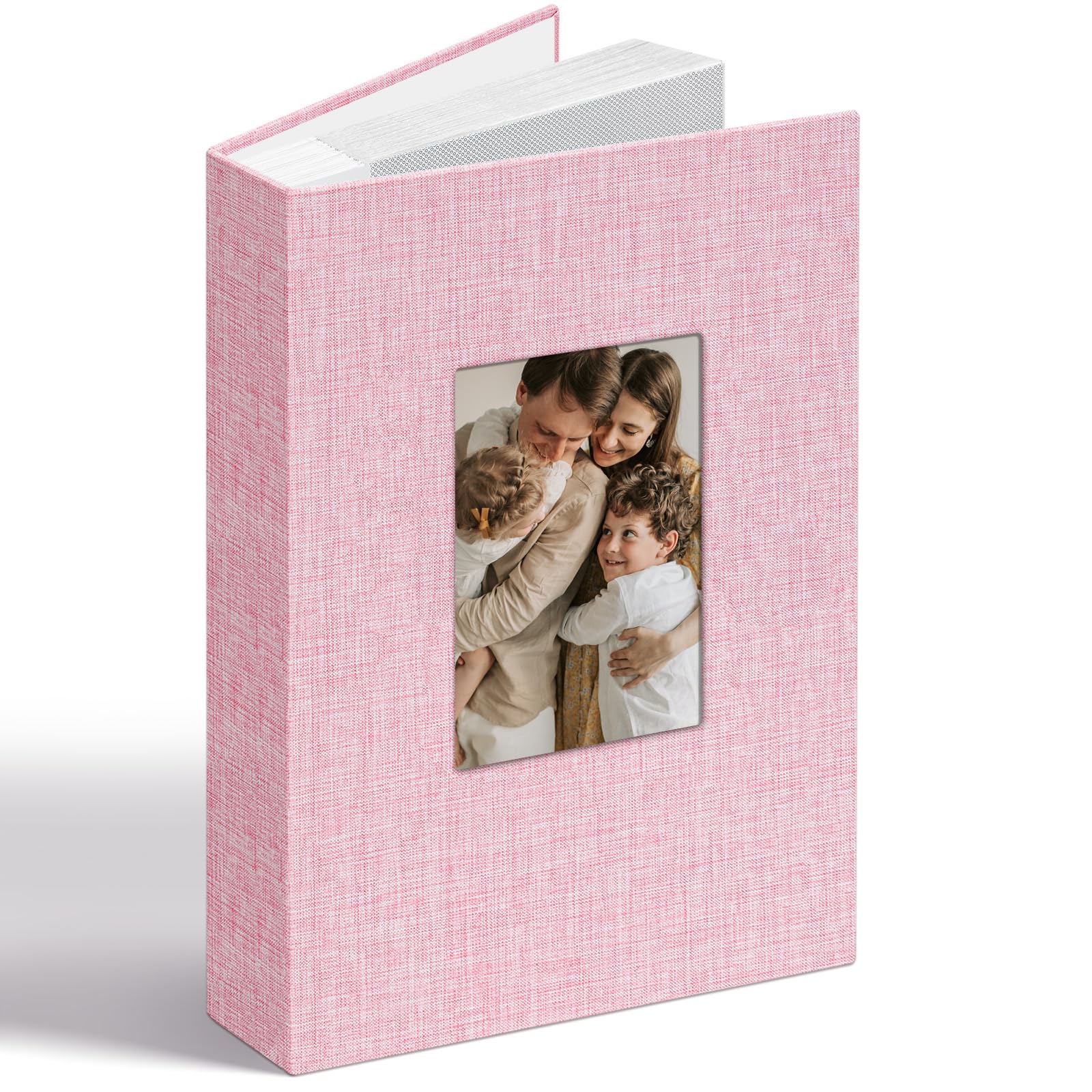 Vienrose Álbum de Fotos Lino 6x4 48 Fotos con Ventana en Portada, Bolsillos Ácido-Free, Álbum de Recuerdos con Espacios para Notas, Regalo para Bodas, Familia, Bebé, Aniversario (Rosa) — view 10
