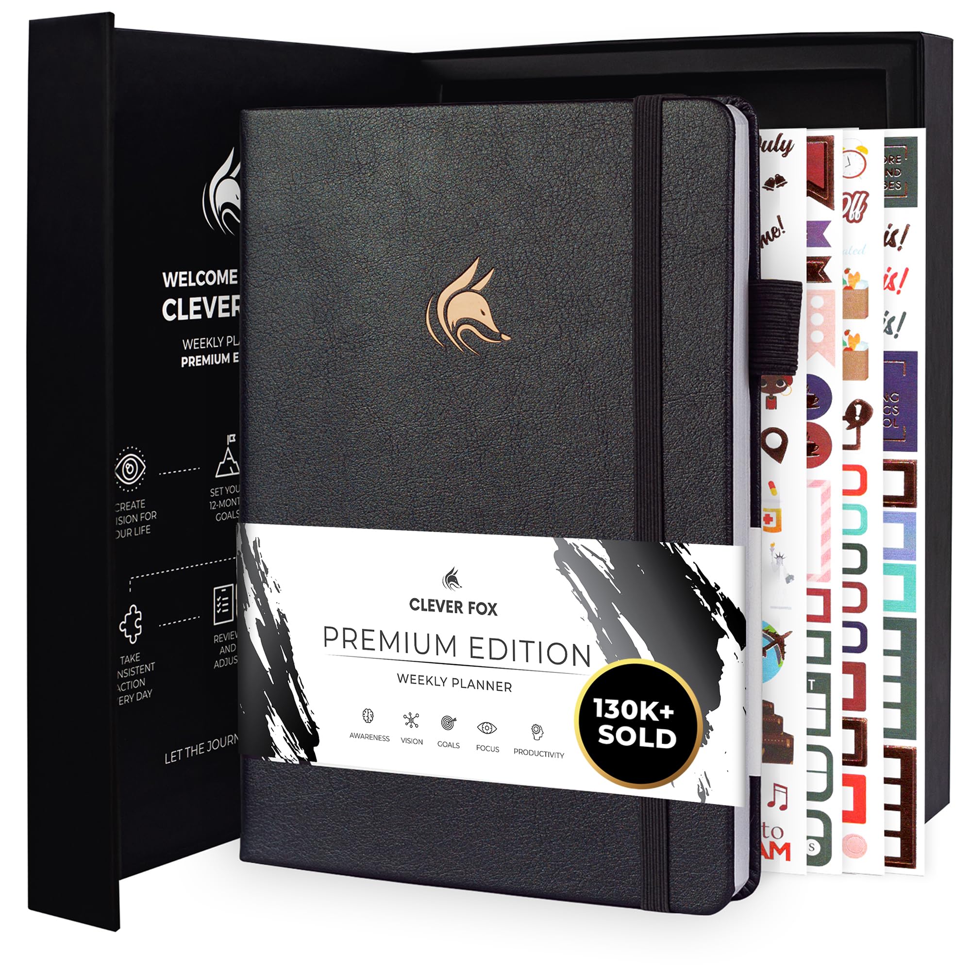 Clever Fox Planner Premium – Agenda Settimanale E Mensile Non Datata Per Produttività E Gestione Del Tempo, A5 (Argento Nero)-image