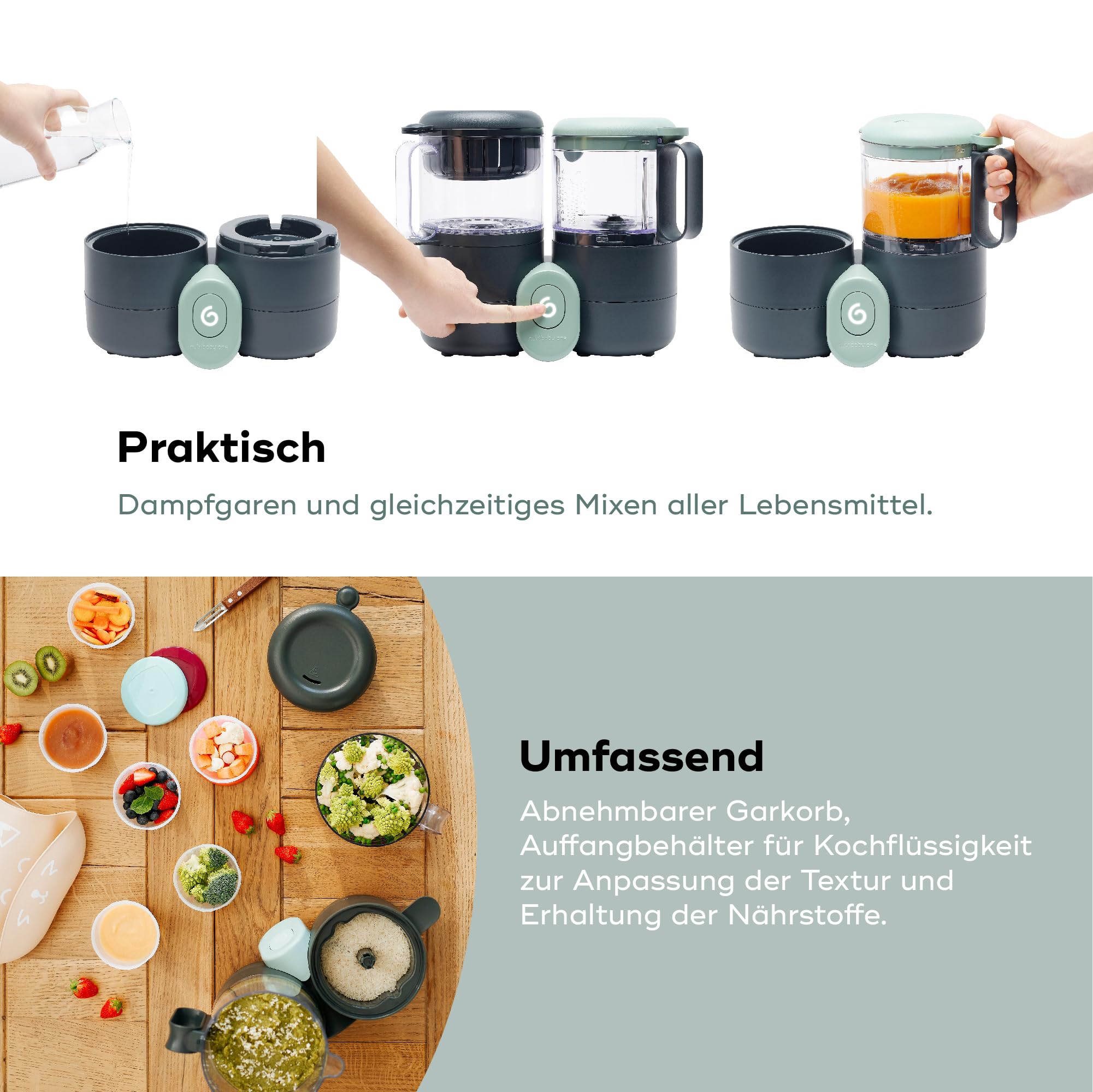 Babymoov Nutribaby One 4-in-1 Babynahrungszubereiter, 2 l Fassungsvermögen, schonendes Dampfgaren, Mixen, Aufwärmen & Auftauen von Babykost