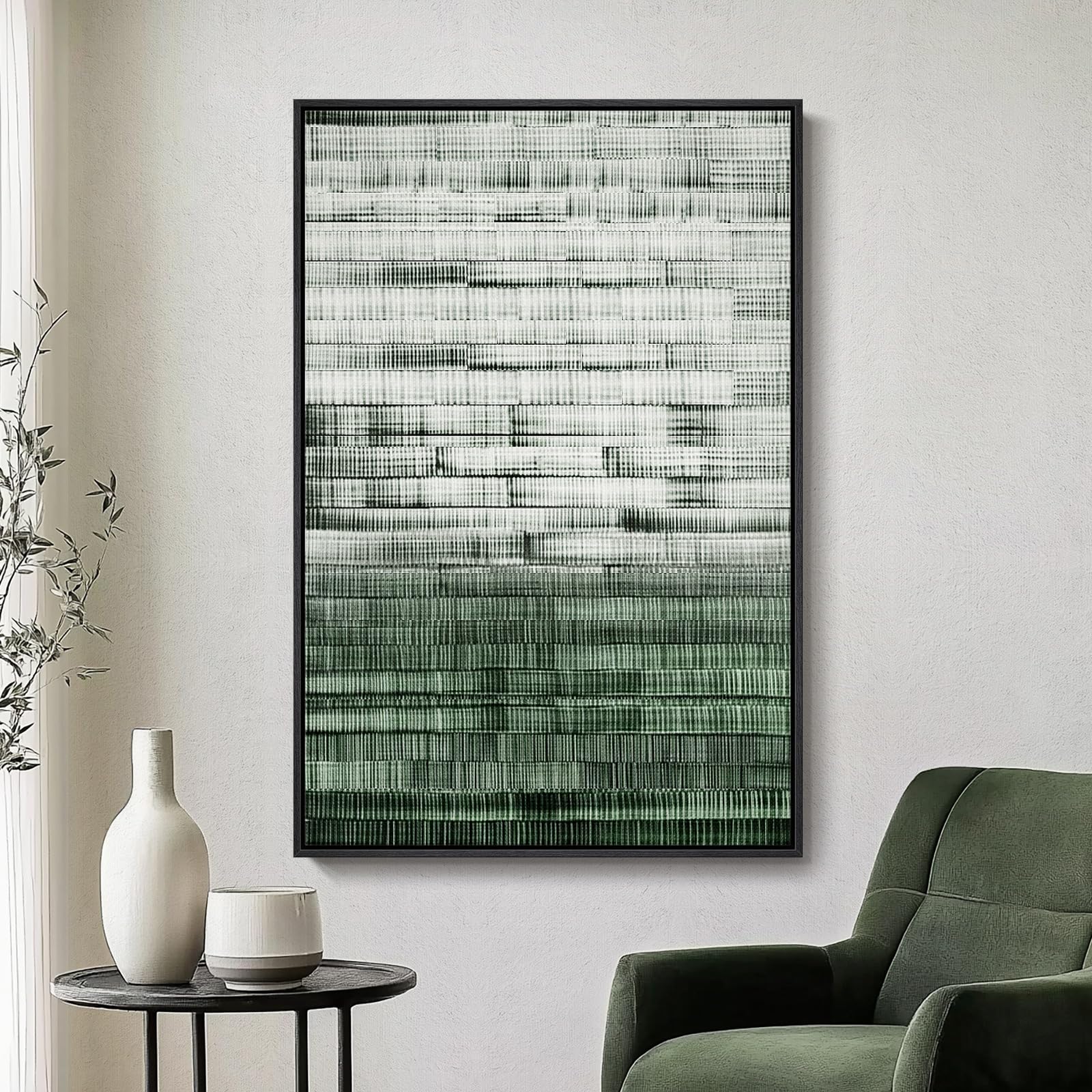 framed green abstract canvas wall art, modern art prints paintings artwork for walls, minimalist dark sage green pictures for living room dining room bedroom office bathroom wall decor 24x36 in