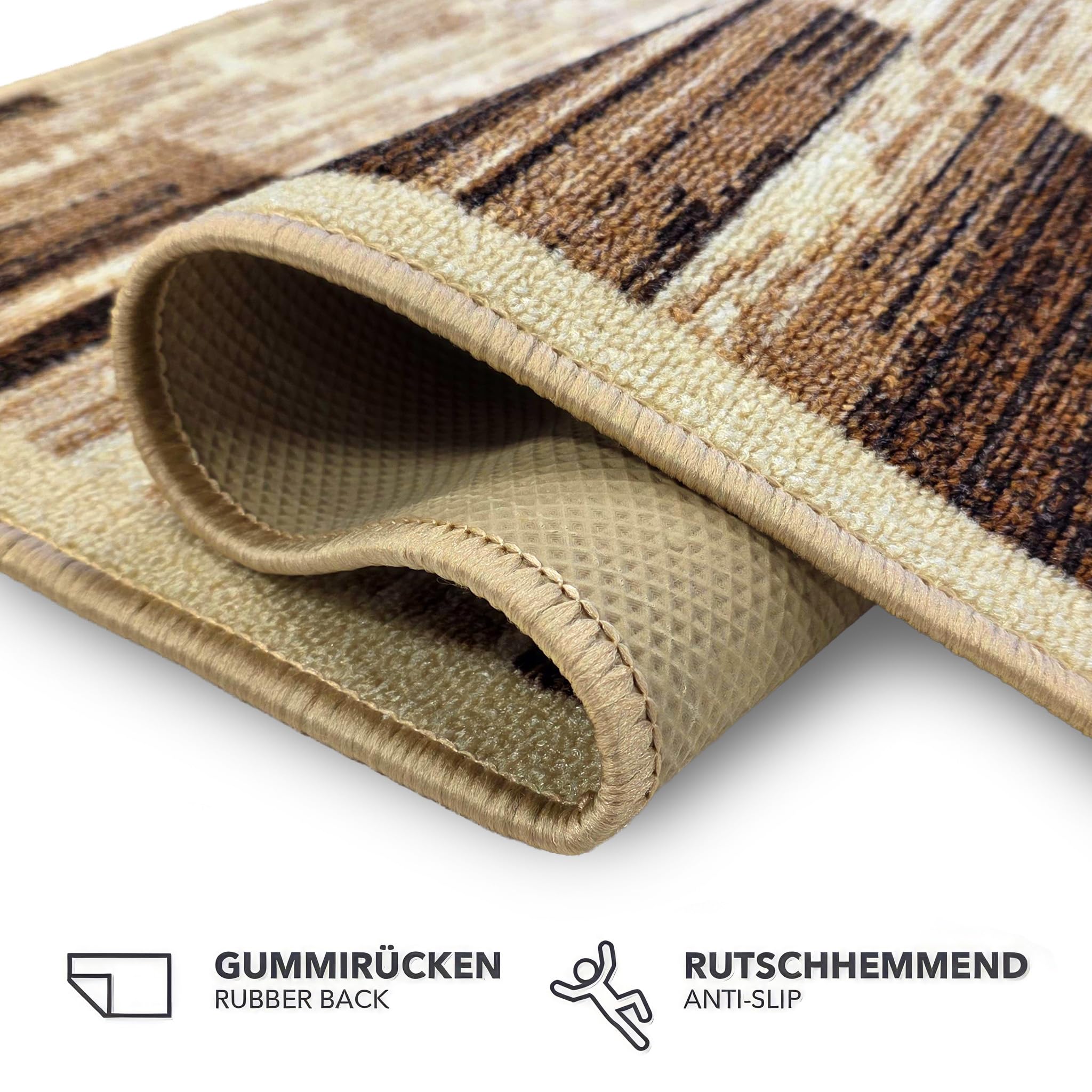 Floordirekt Tapis de couloir Navona - Pour cuisine, couloir et salon - Tapis à boucles fines - Antidérapant et antistatique - Tapis de couloir (beige, 80 x 300 cm)