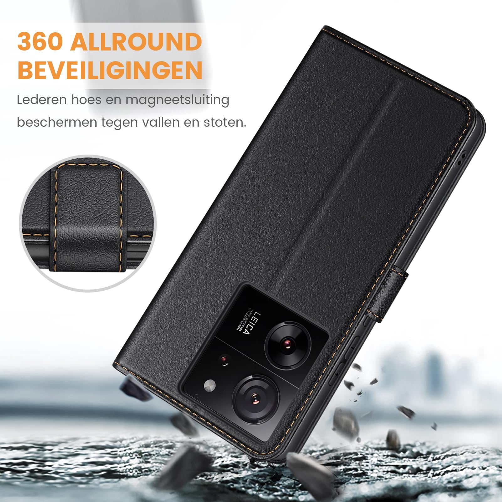 Ganbary Leder-Klapphülle Für Xiaomi 13T/13T Pro – Mit Kartenschlitzen, Magnetverschluss & Standfunktion, Schwarz