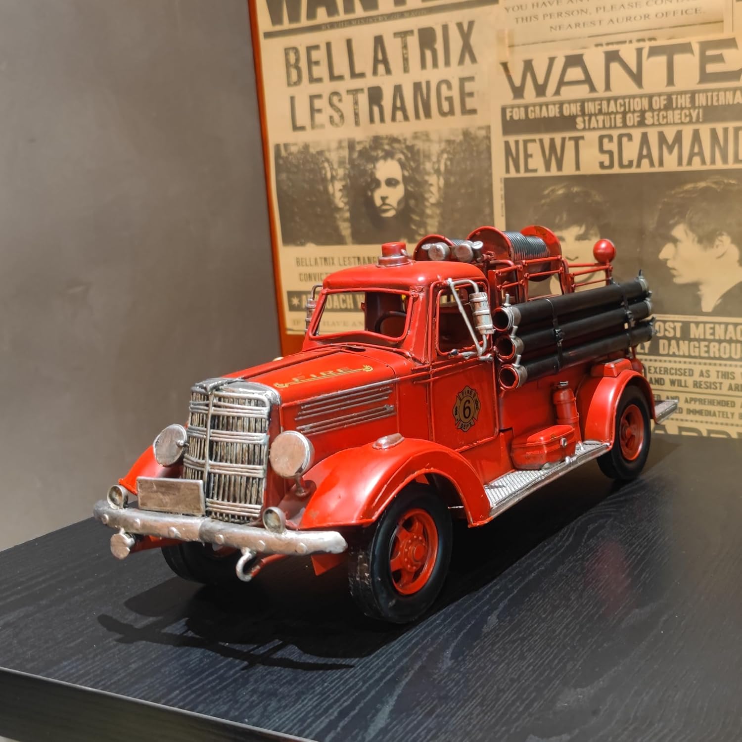 Vintage Handmade Fire Truck Model Iron Miniature Fire Fighting Truck Figurine Decor for Home Office Bar Collectible Decor