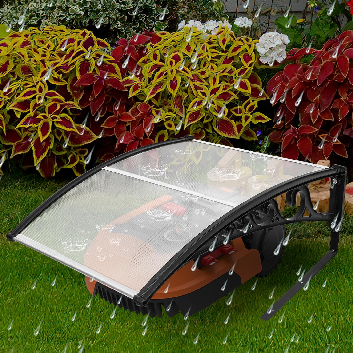 Garaż dla robota koszącego, wiata dachowa do kosiarki, robota koszącego, 106 x 87 x 50 cm, do ogrodu, odporna na warunki atmosferyczne i promieniowanie UV, przezroczysta