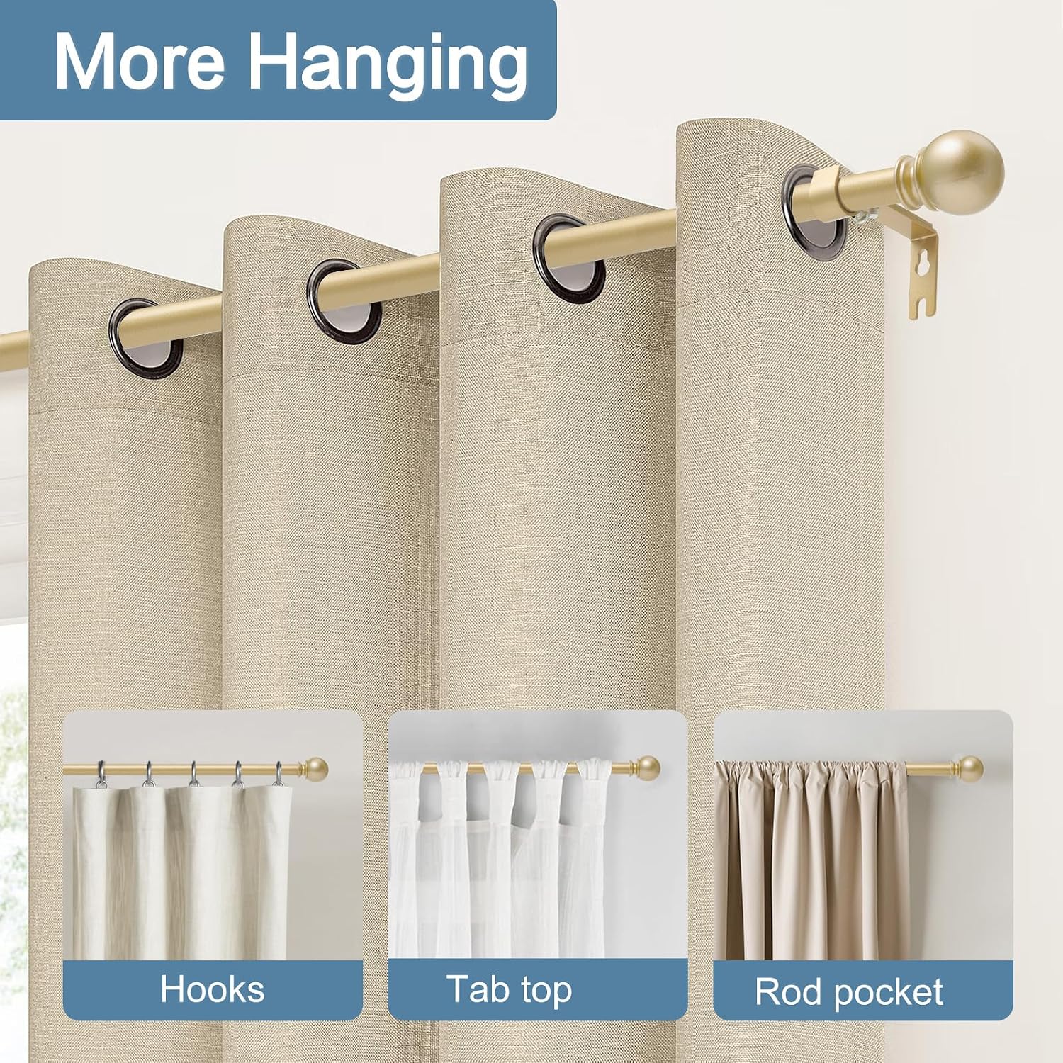 Gold Curtain Rods for Windows 28 to 48 Inch, 2 Pack 5/8" Diameter Heavy Duty Metal Stainless Steel Adjustable Small Drapery Rod With Bracket thumbnail
