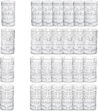 Fun Express Tiki Cups Plastic Clear Tiki Glasses for Cocktails - 24 Pack Bulk Hawaiian Party Supplies | 14oz Tiki Mugs for Luau Party Supplies & Tropical Tiki Bar Accessories