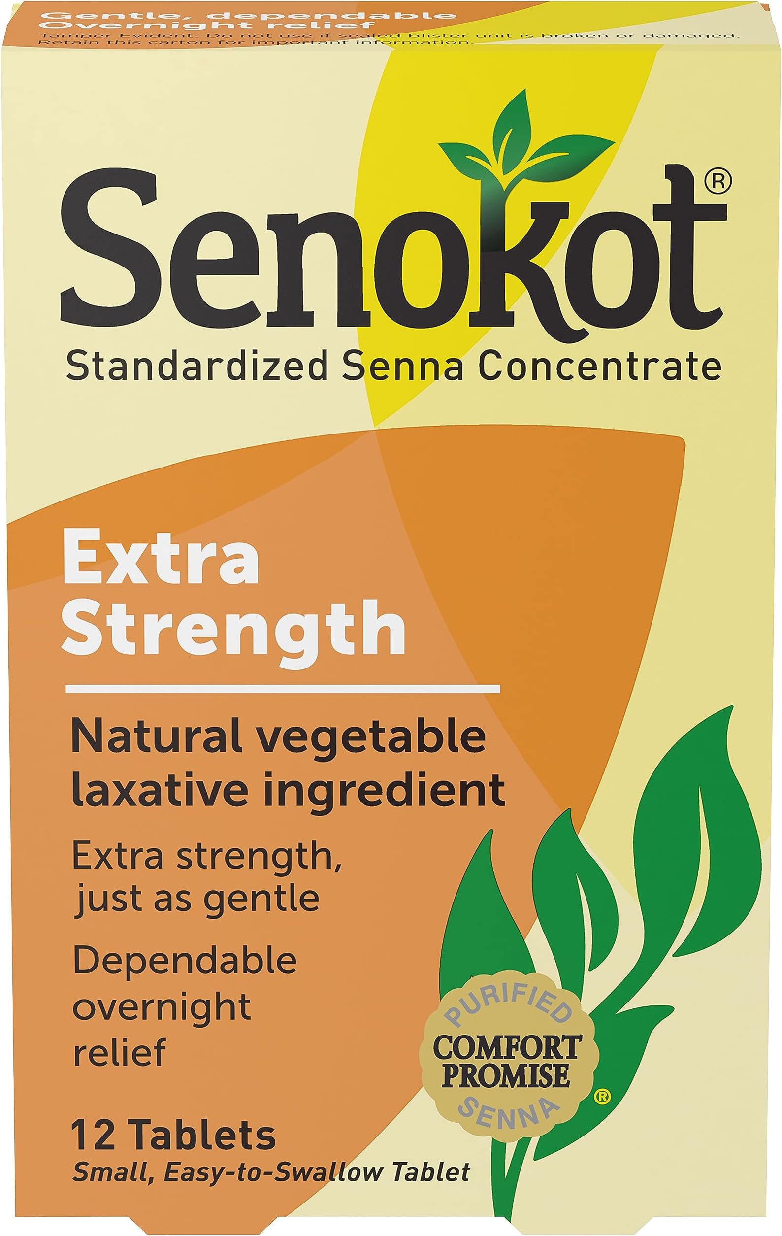 Extra Strength Natural Vegetable Laxative Ingredient Tablets, Senna Concentrate, Double-strength for Gentle, Overnight Relief From Occasional Constipation, 12 ct