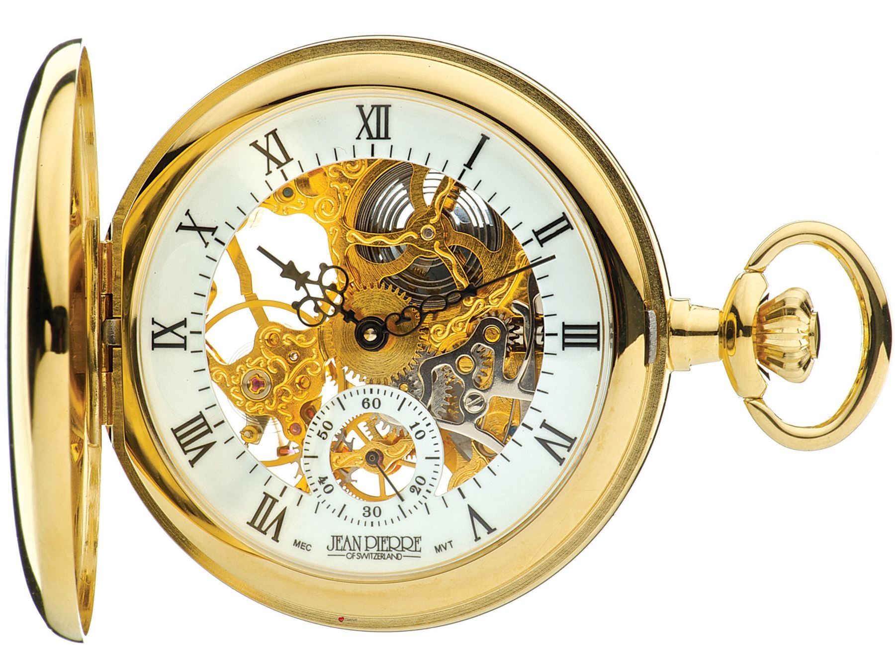 I LUV LTD Half Hunter Skeleton Pocket Watch 17 Jewelled Mechanical Gold Plated Case