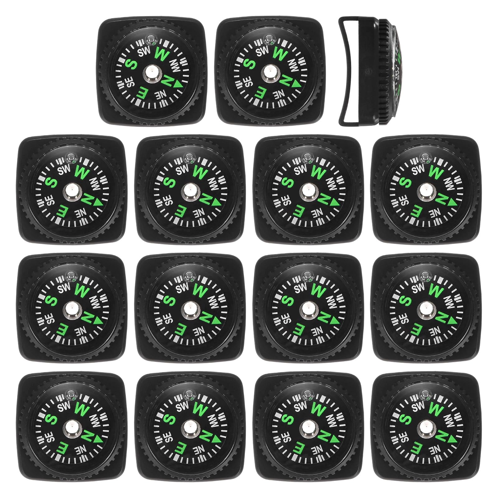 TIXIPEM 20mm Slip-On Wrist Compass [15PCS] - Hard Shell Liquid Filled Button Compass Survival Paracord Bracelet for Hiking - [Black] Outdoor Accessory