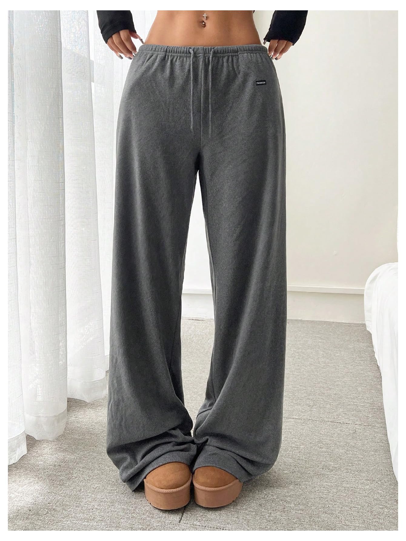 SOLY HUX Women's Drawstring Sweatpants Low Rise Baggy Wide Leg Pants with Pockets