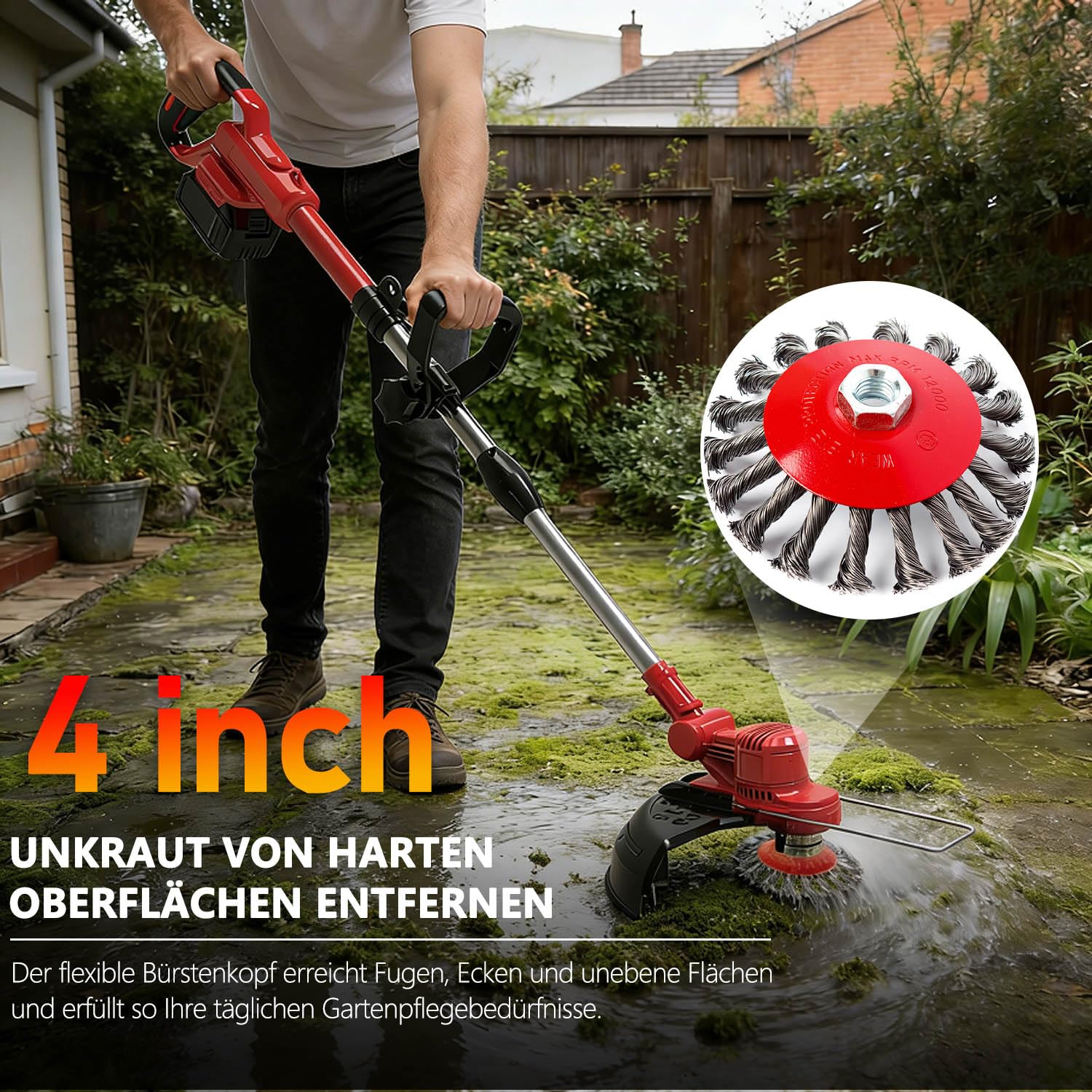 Desbrozadora con batería para baterías Makita, 21 V-4,0 Ah, con 2 baterías y cargador, batería desbrozadora de 20000 rpm, batería 4 en 1, con cabezal giratorio de 90°, para césped, jardín, patio (rojo