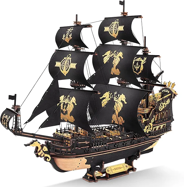 ROKR Seahorse Barque 3D Wooden Puzzle for Adult - Sailboat Model Kit, 603-Piece DIY Assembly, 1:100 Scale Sailboat MCB02