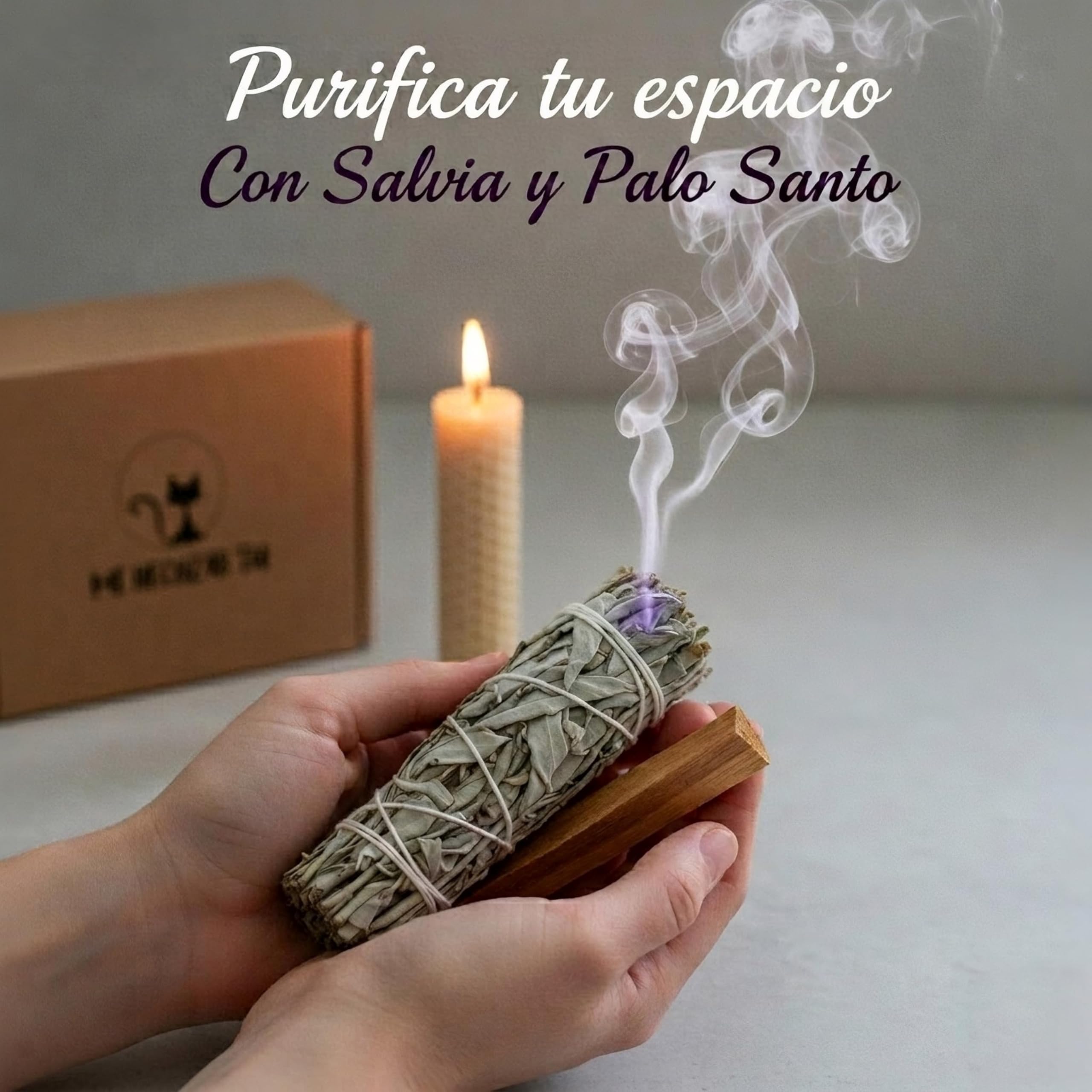 Kit Limpieza Energética Salvia Blanca Palo Santo 2 Velas Miel Purificación Hogar