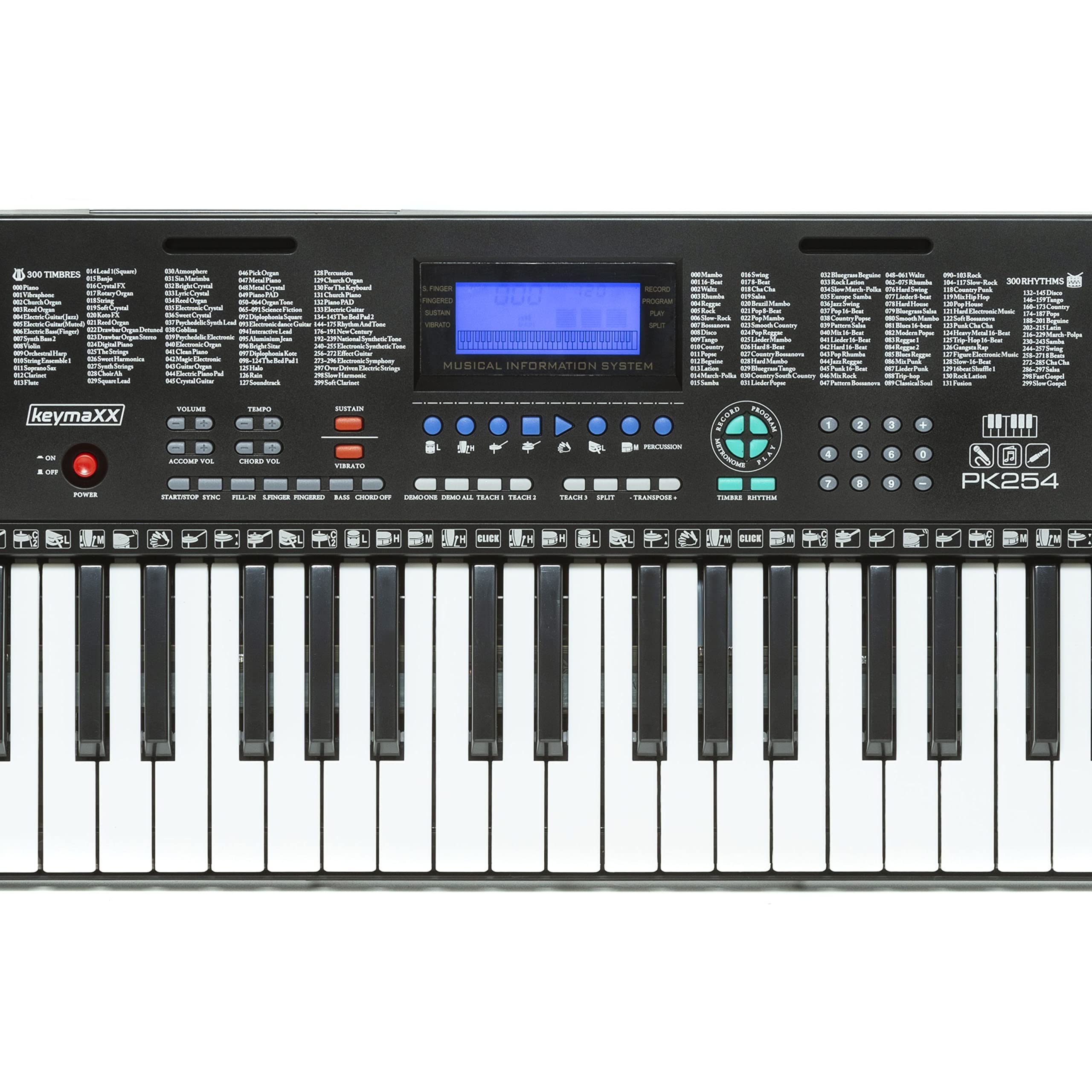 Keyboard mit 54 Tasten, Mikrofon, Notenhalter, Effekte, Aufnahme- und Lern-Funktion und 30 Demo Songs, ideal für Anfänger, schwarz
