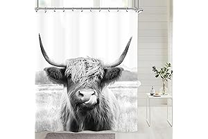 Riyidecor Farmhouse Highland Cow Shower Curtain, 60Wx72H Inches