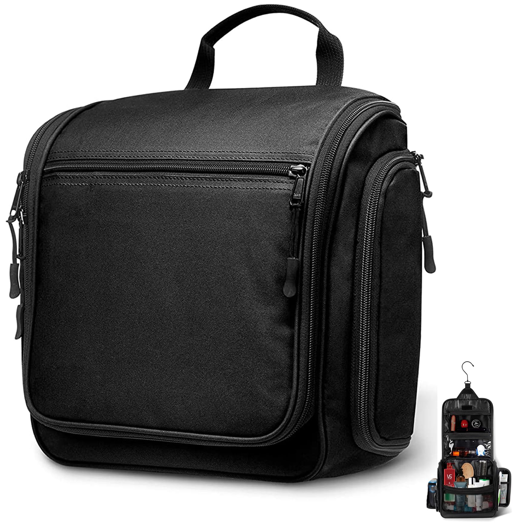 Travel Toiletry Bag - Large Hanging Organizer - Waterproof Hygiene Bag with Metal Swivel Hook, YKK Zippers and 19 Compartments for Toiletries, Makeup, Cosmetics