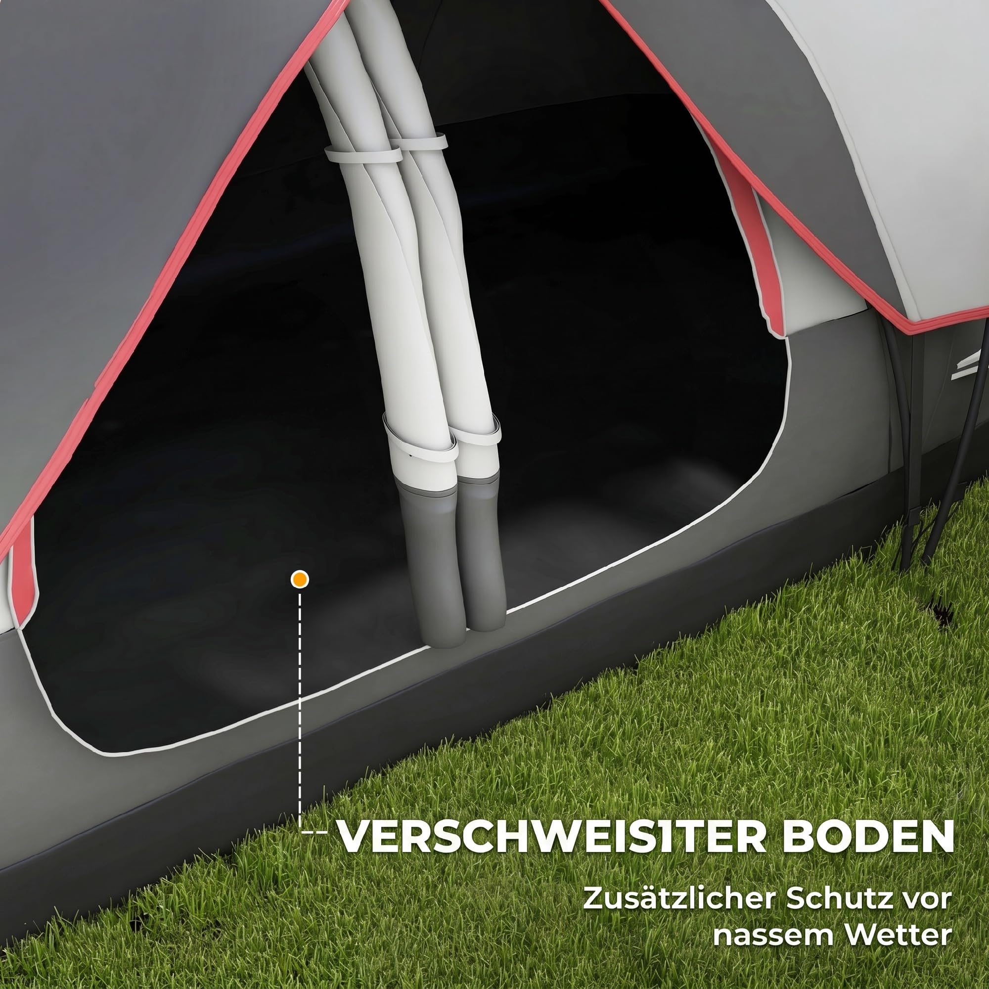 Outsunny Campingzelt, Tunnelzelt für 6-8 Personen, mit Lichthaken, Meshfenster, 2 Räumen Winddicht Familienzelt mit Tragetasche, 2000mm Wassersäule Gruppenzelt für Camping, Garten