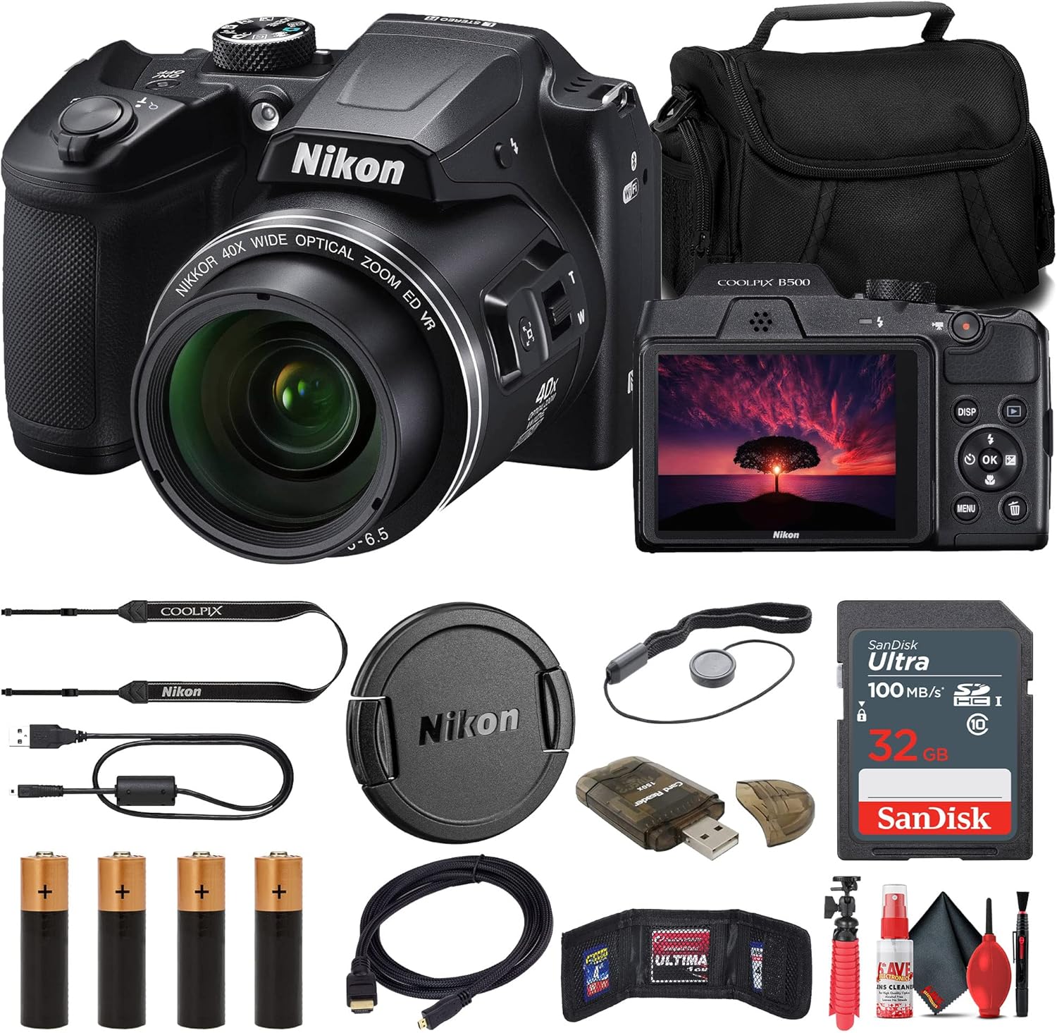 Nikon COOLPIX B500 Digital Camera (Black) (26506) + 32GB