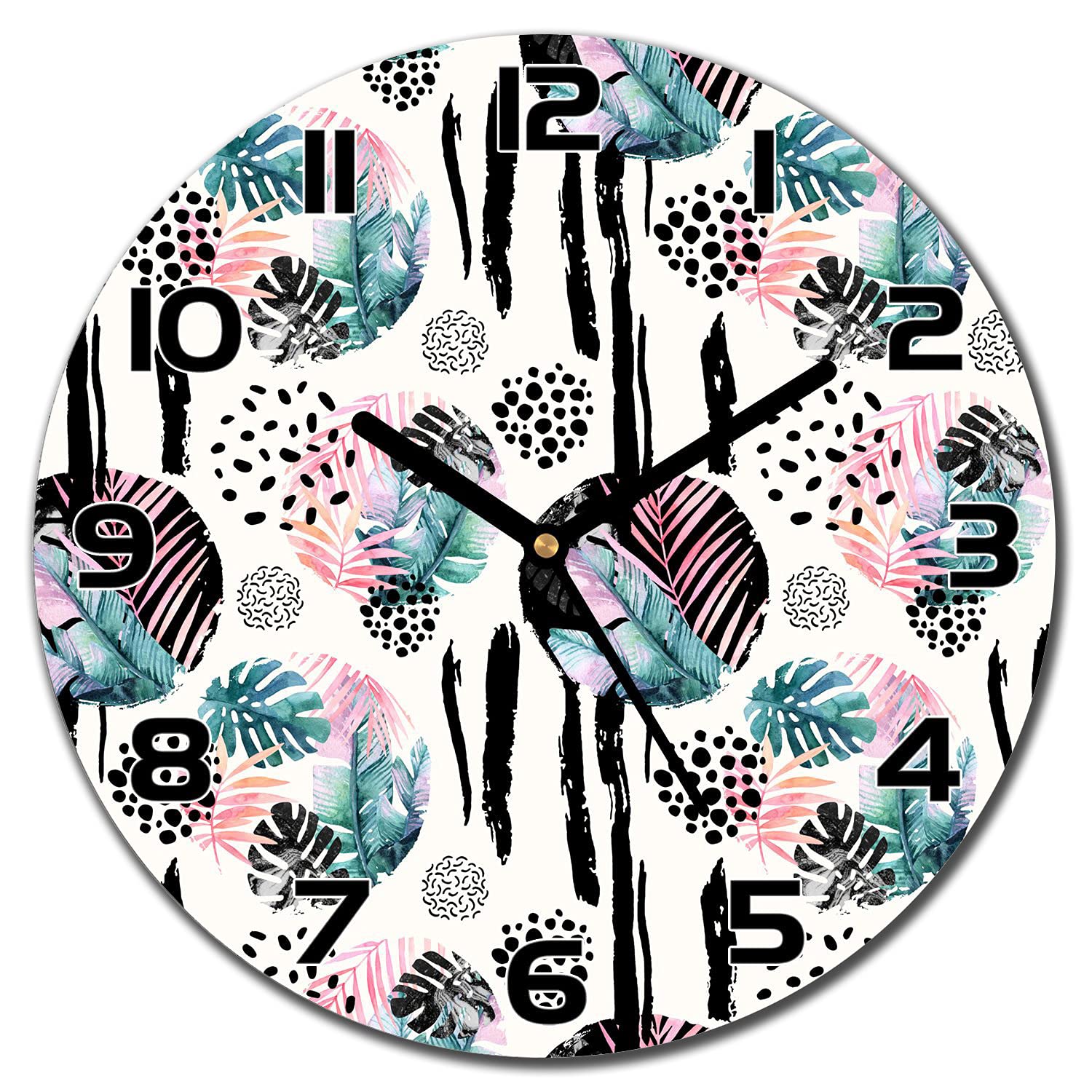 Horloge murale en verre de sécurité motif jungle de luxe