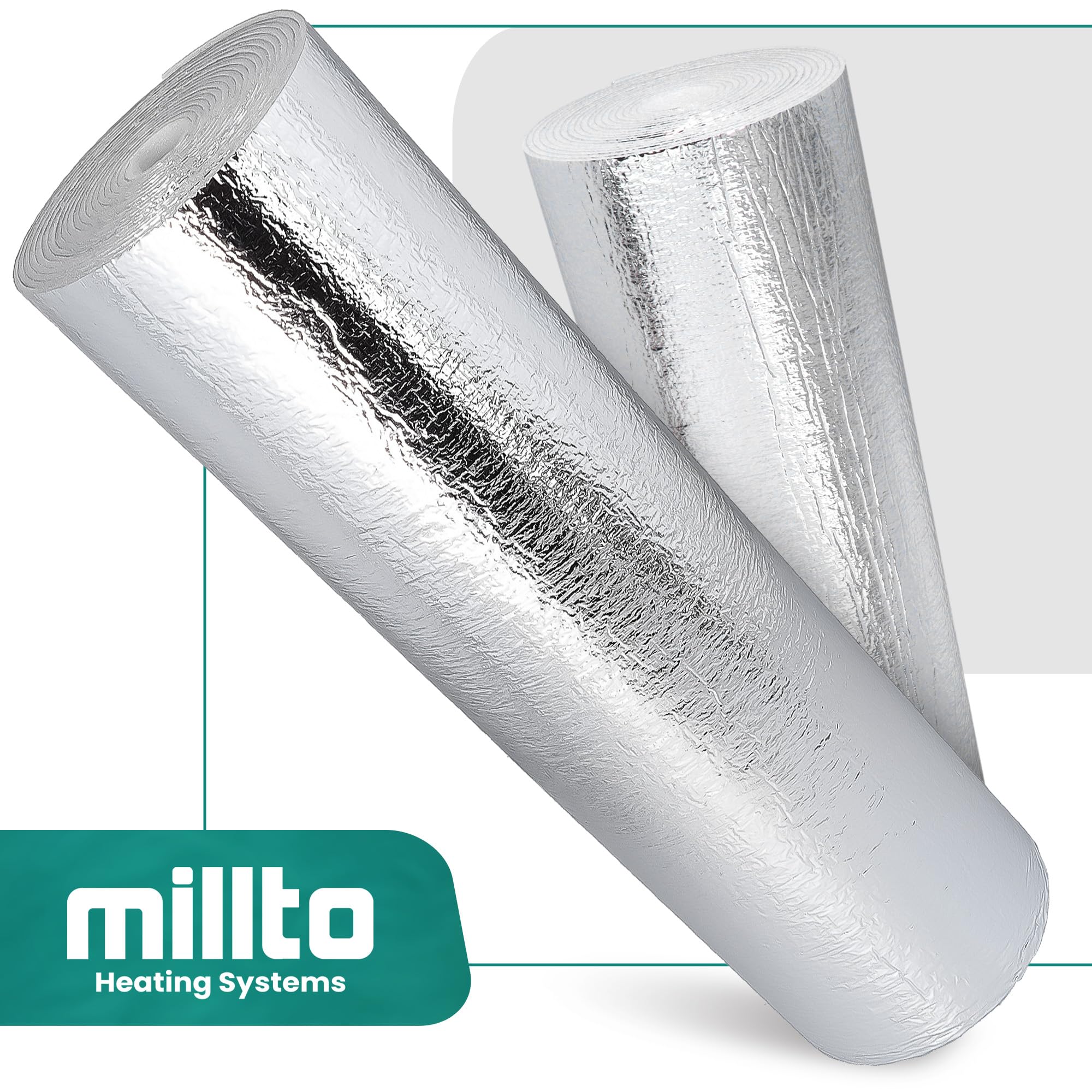 Millto™ Ekran Zagrzejnikowy Mata Aluminiowa 2,5m | Pianka Termoizolacyjna Izolacyjna Izolacja Ścienna Piankowa Folia Odblaskowa Uniwersalna Termiczna Grzejników Ścian