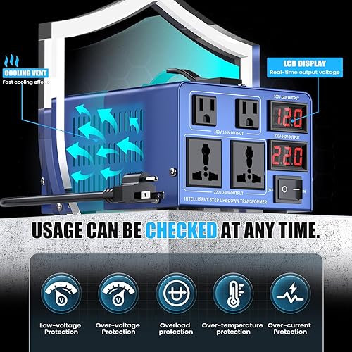 Miniatura 5 de CELYYPU Transformador de conversión de voltaje de 1000 vatios de alta resistencia, CA de 110 V120 V220 V240 V, con protección de disyuntor