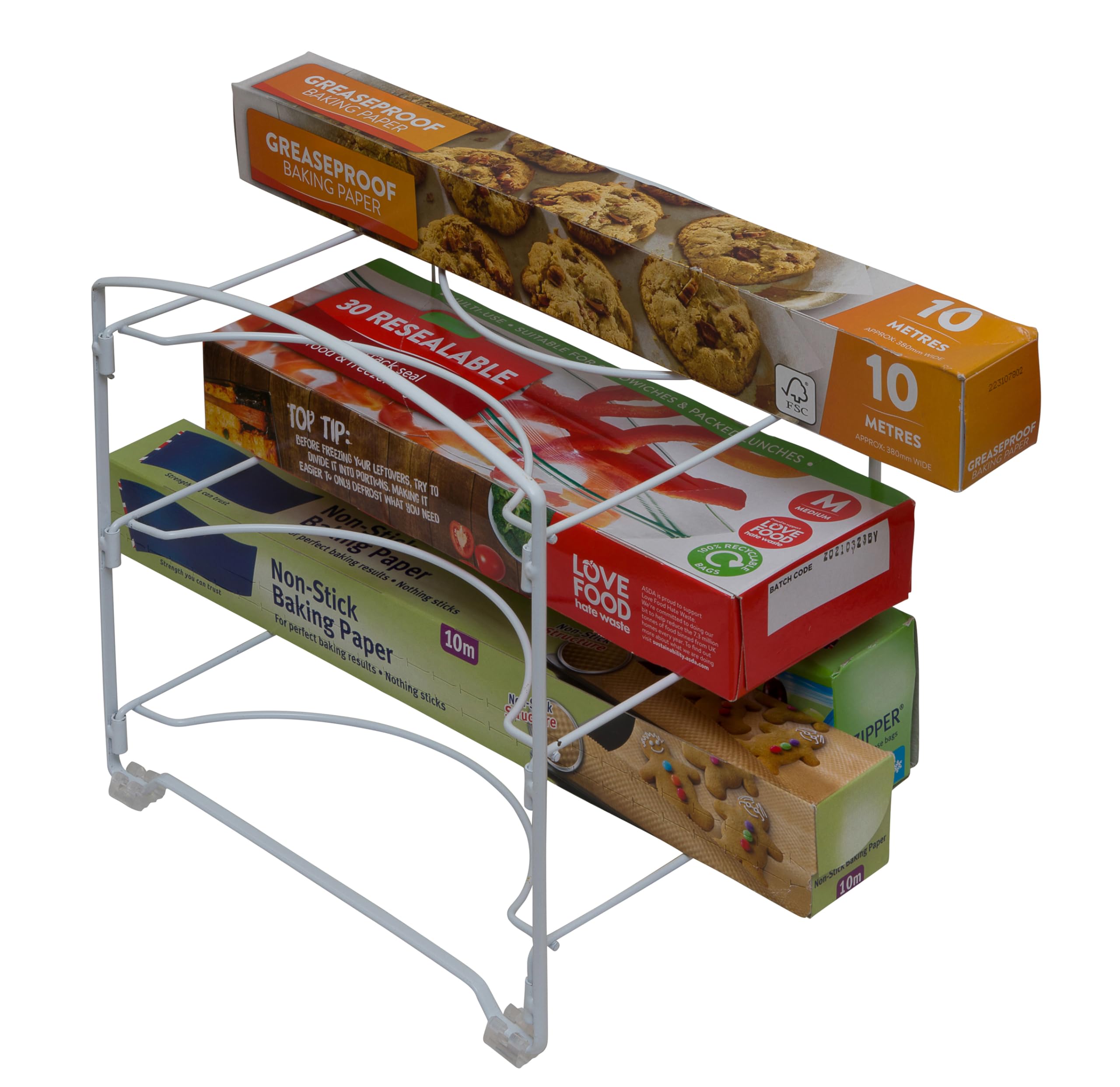 Amtido Kitchen Cupboard Wrap Storage Organiser - Holder for Cling Film - Food Wrap - White